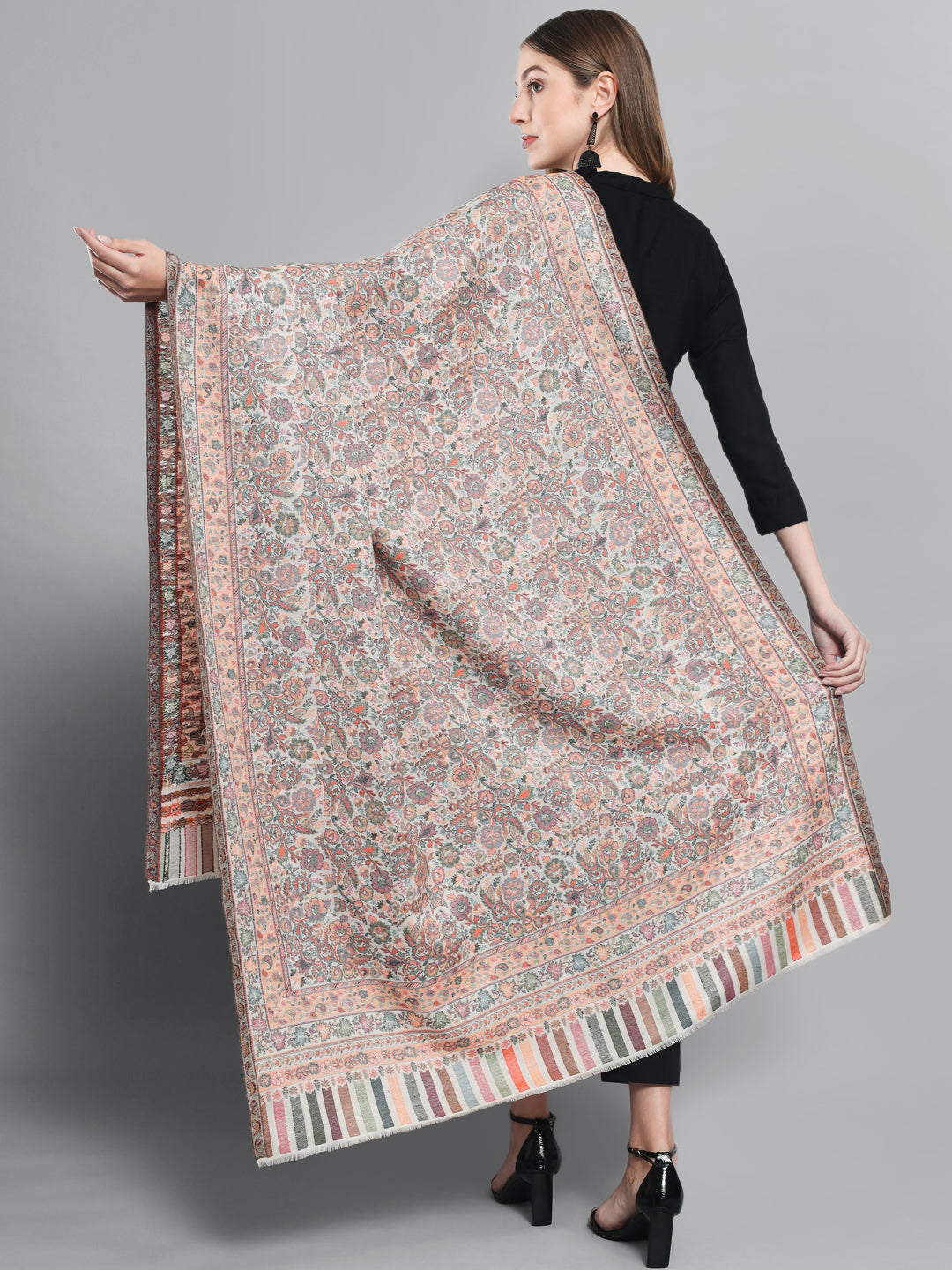 Kani Woven Shawl for Women in Paisley Design Weaving | Off White