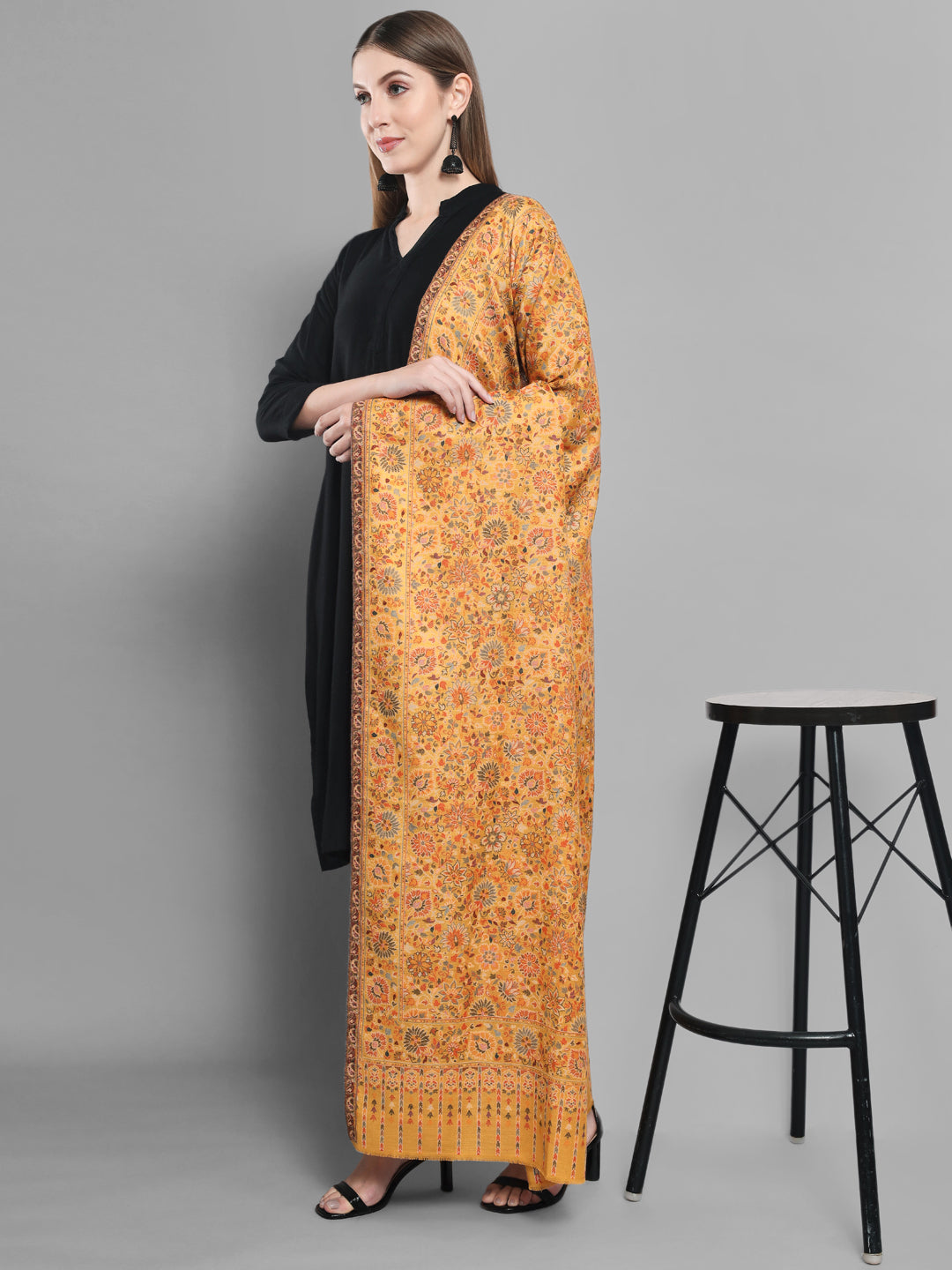 Kani Woven Shawl for Women in Paisley Design Weaving | Mustard