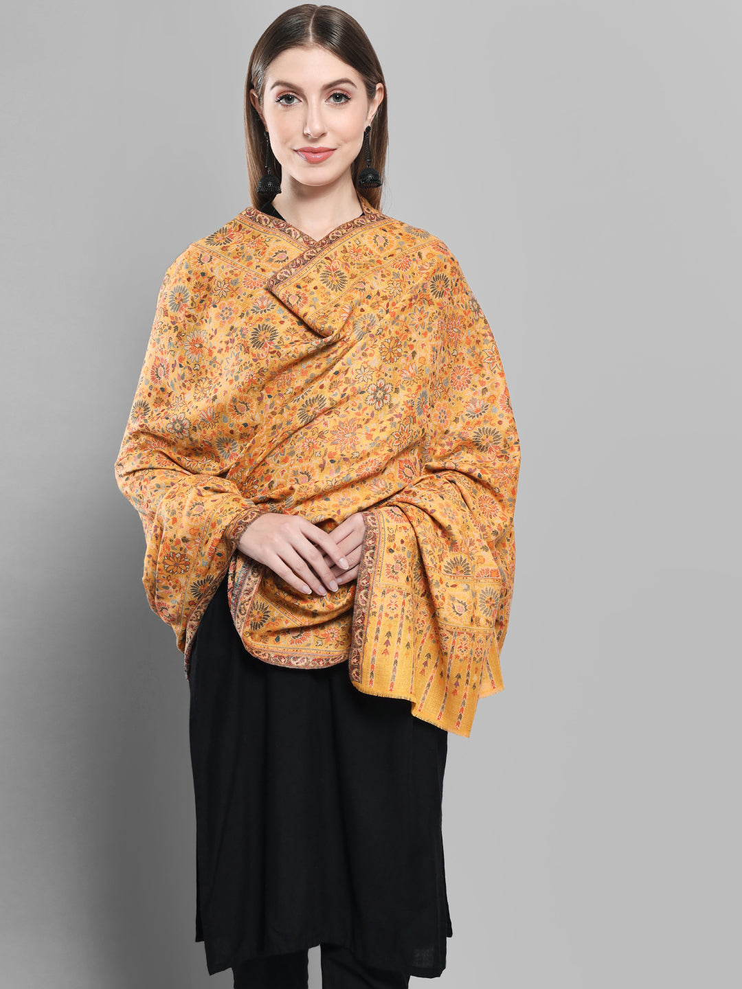 Kani Woven Shawl for Women in Paisley Design Weaving | Mustard