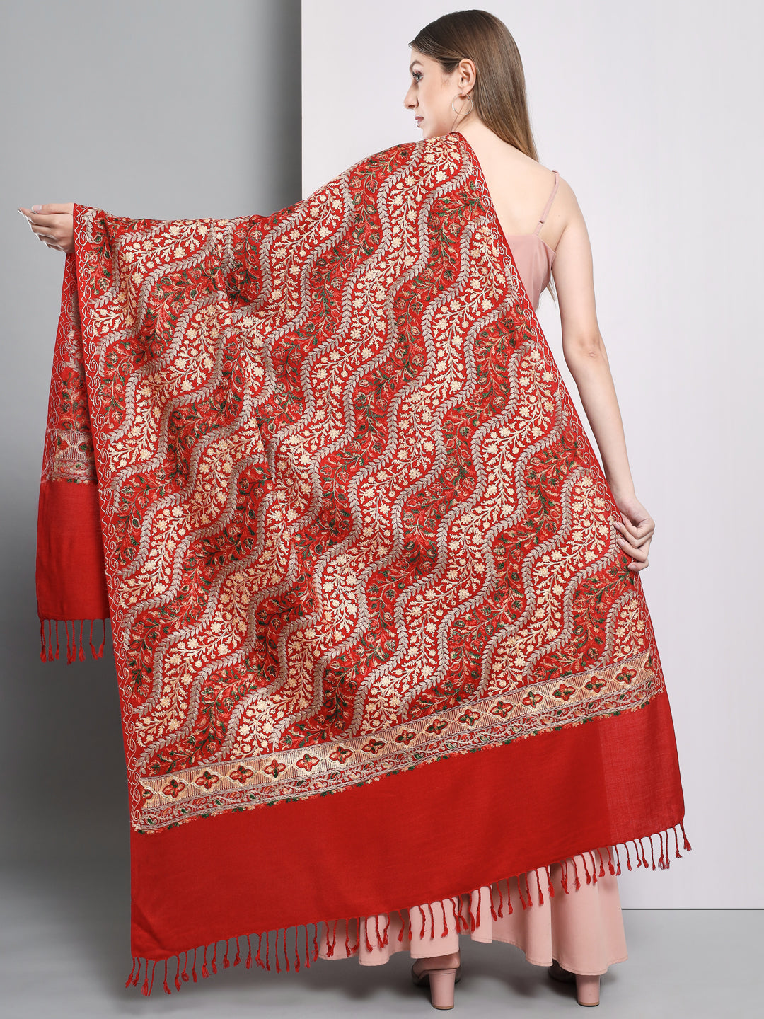 Kashmiri Aari Embroidery Woollen Shawl | Maroon