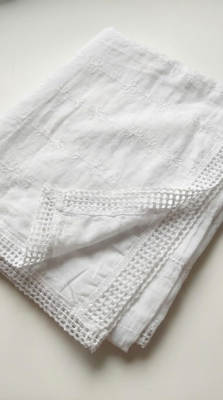 Pure Cotton Self Embroidery Floral Dupatta for Women | White - view 5