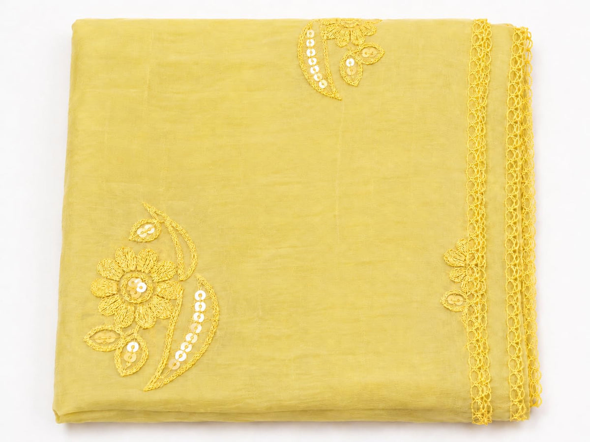 Self Floral Embroidery Chanderi Cotton Dupatta for Women | Yellow - view 6