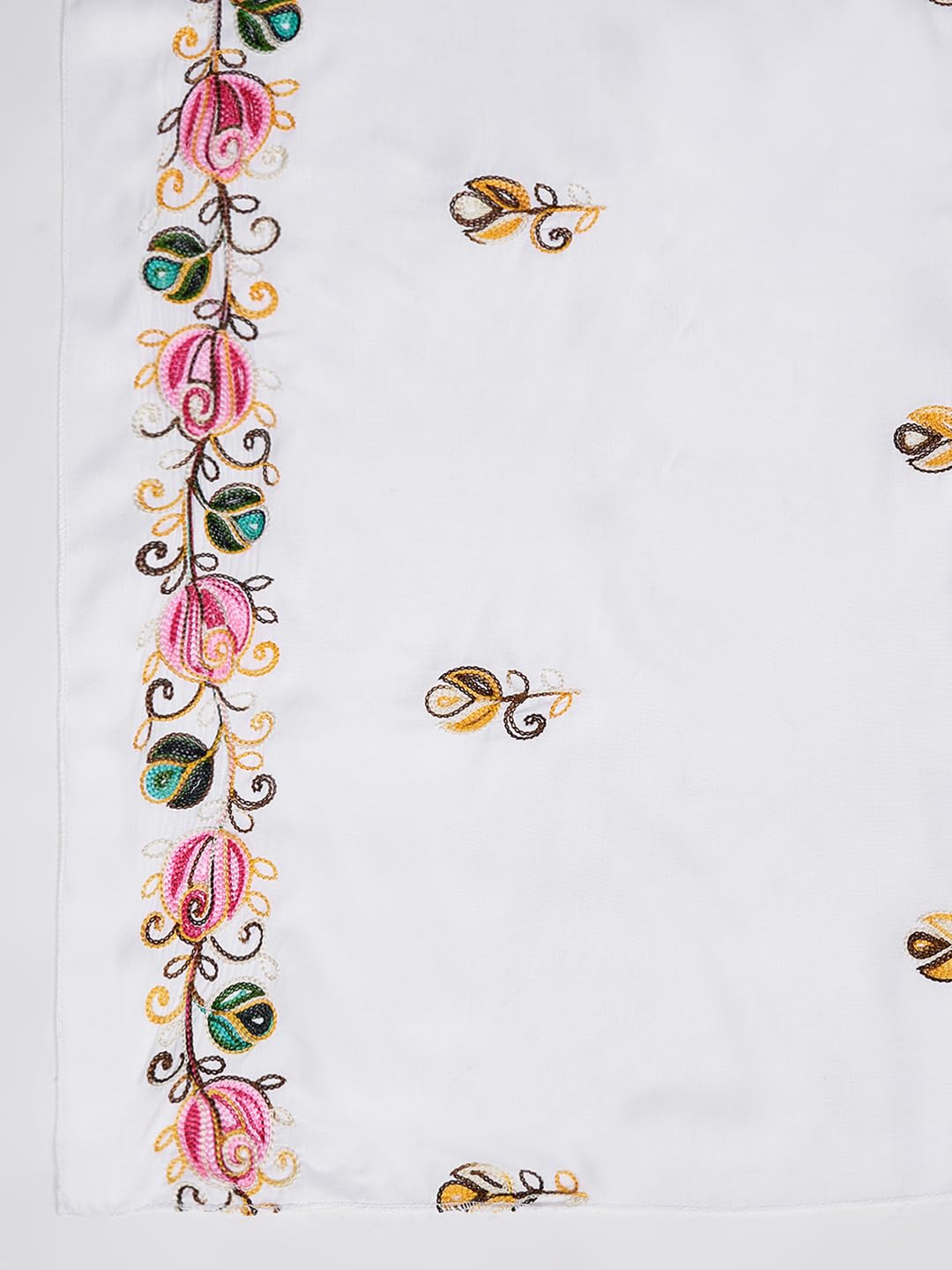 Rayon Floral Embroidery Dupatta for Men | White - view 5