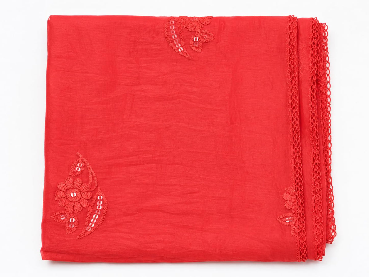 Self Floral Embroidery Chanderi Cotton Dupatta for Men | Red - view 4