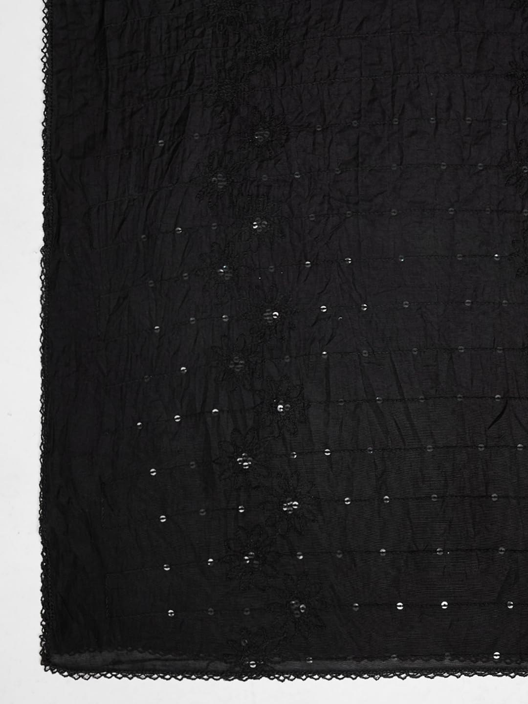 Floral Self Embroidered Chanderi Cotton Dupatta for Women | Black - view 5