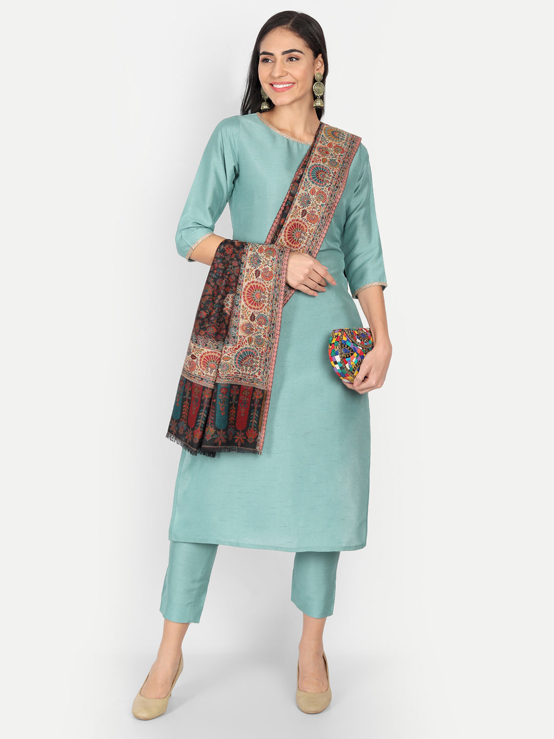 Kashmiri Kani Stole for Women in Paisley Jacquard Weaving | Black