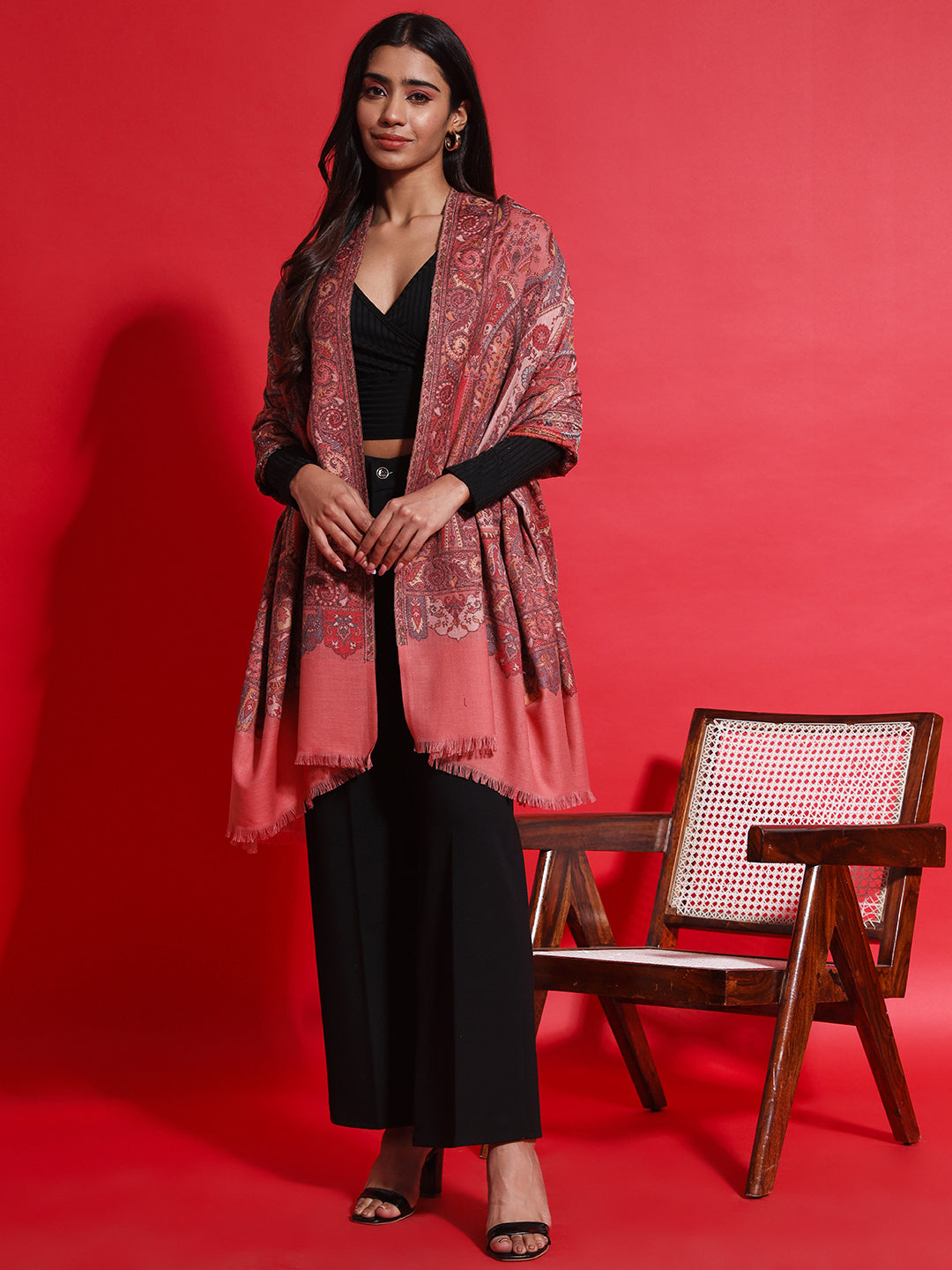 Kani Pure Wool Shawl for Women with Paisley Equisite Pattern | Peach