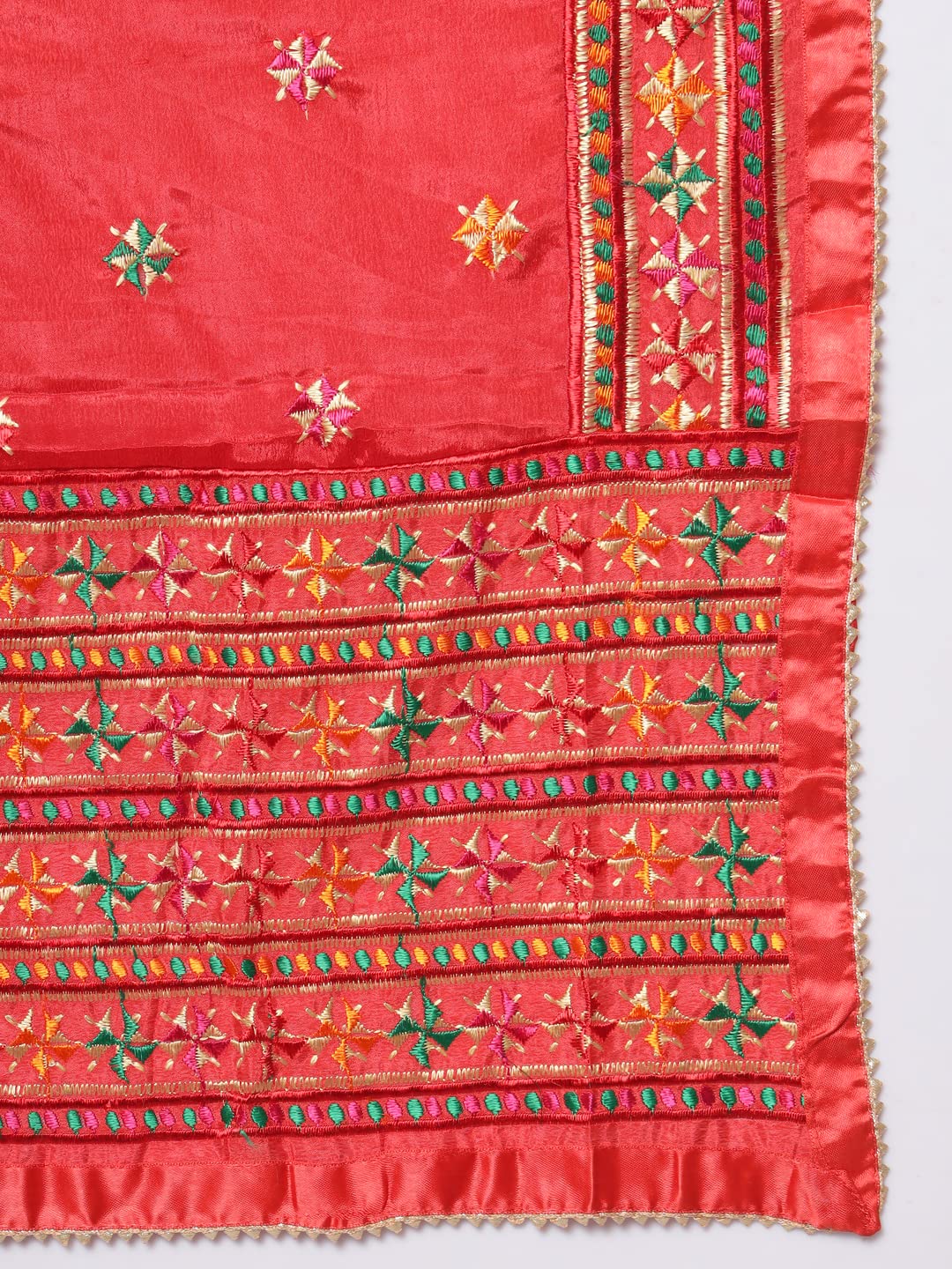 Punjabi Phulkari Dupatta for Men with Heavy Embroidery Border | Red