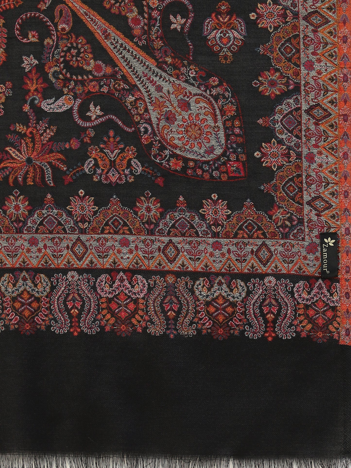 Kani Paisley Weave Pure Wool Shawl For Women | Black