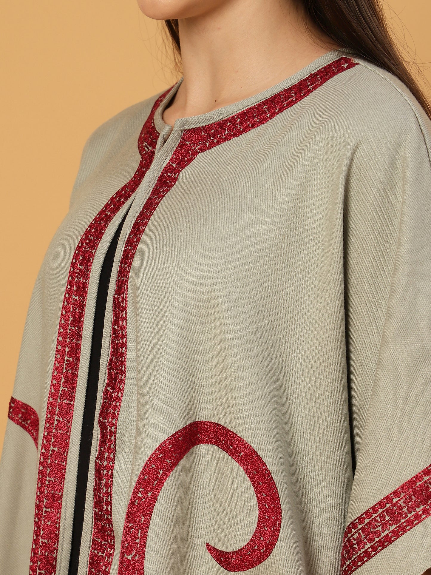 Paisley Embroidery Grey Pheran Shrug