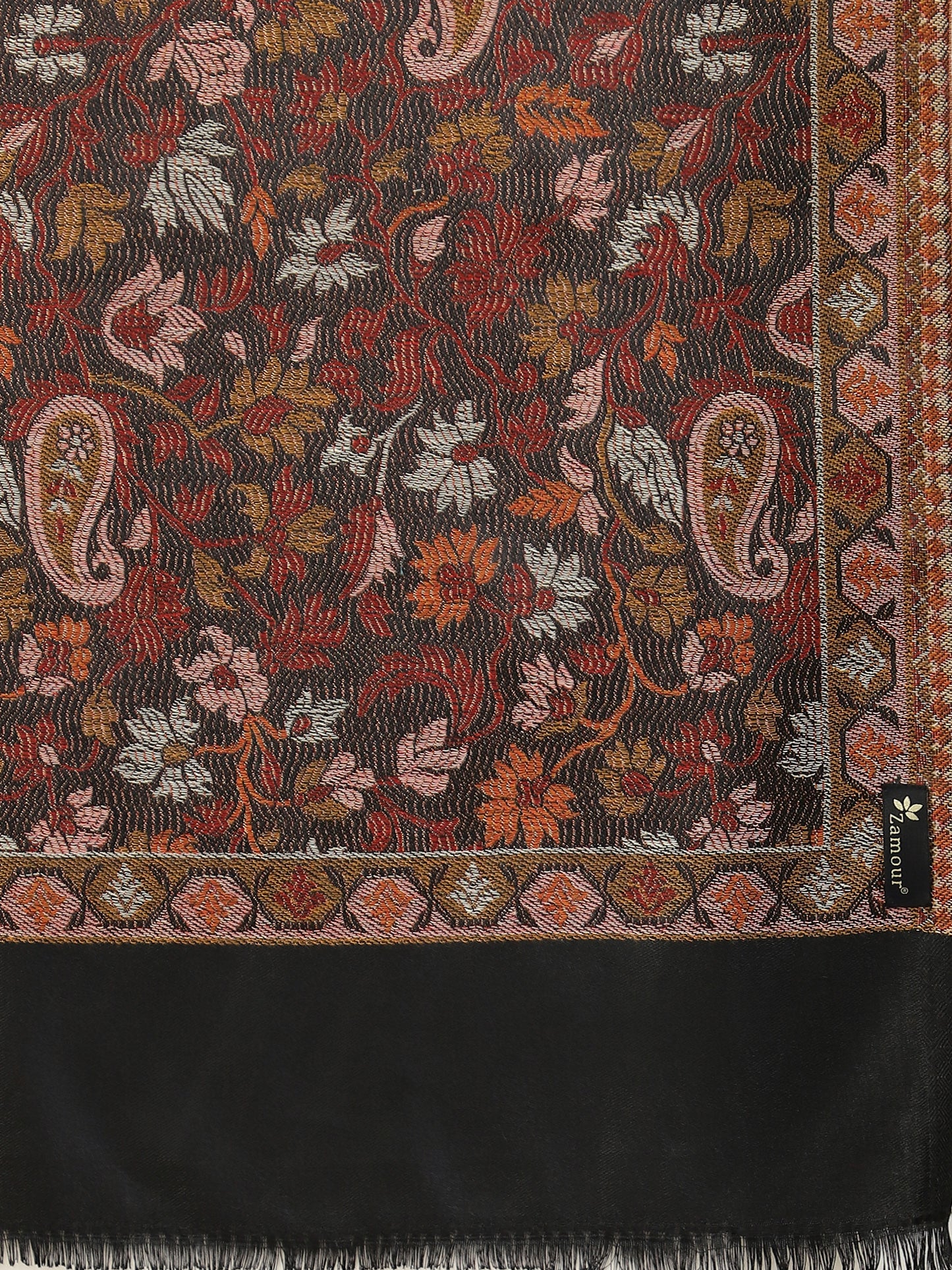 Woven Jamawar Kani Shawl with Paisleys in Floral Jaal Patterns | Black