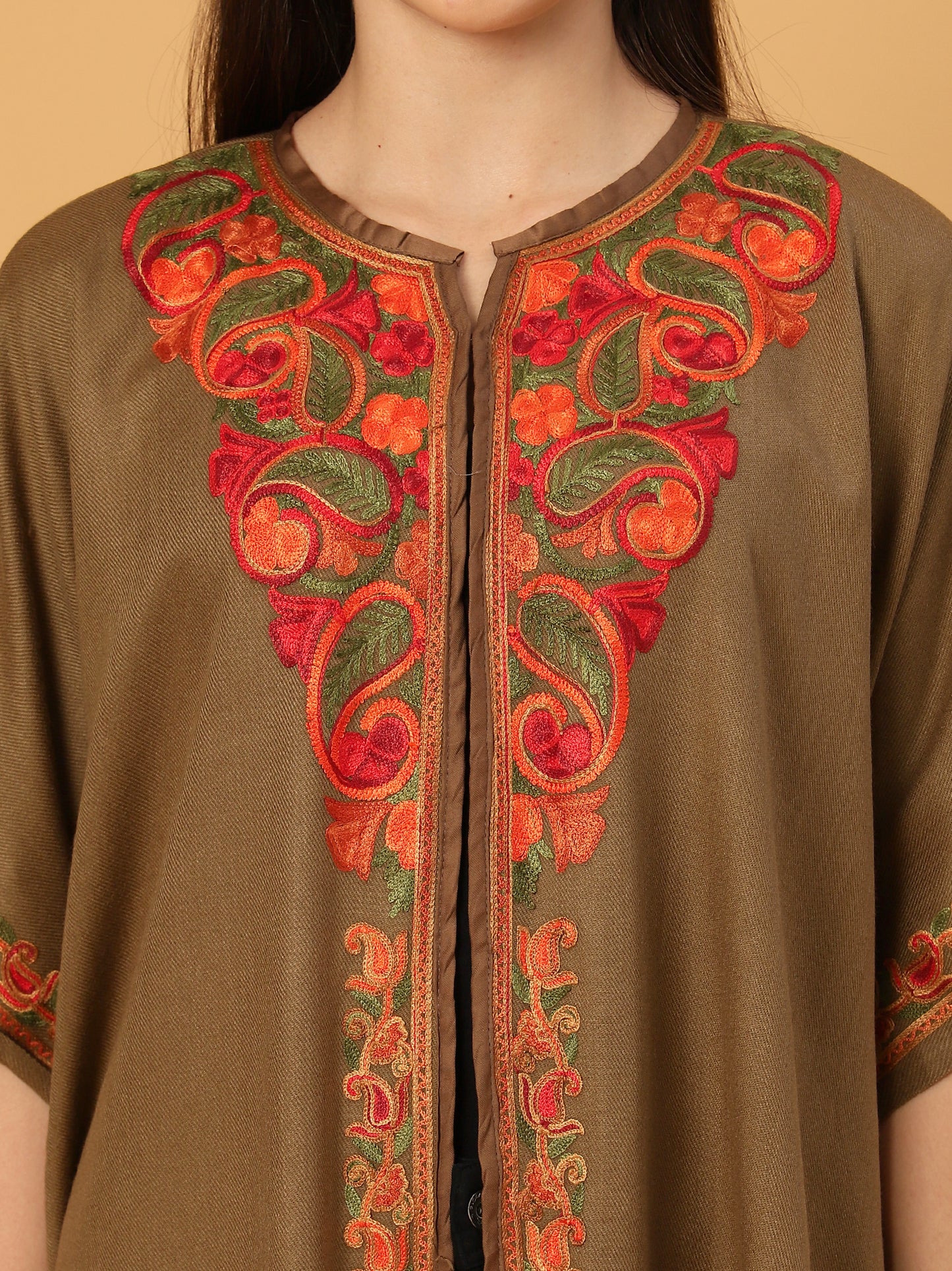 Kashmiri Embroidery Brown Pheran Shrug