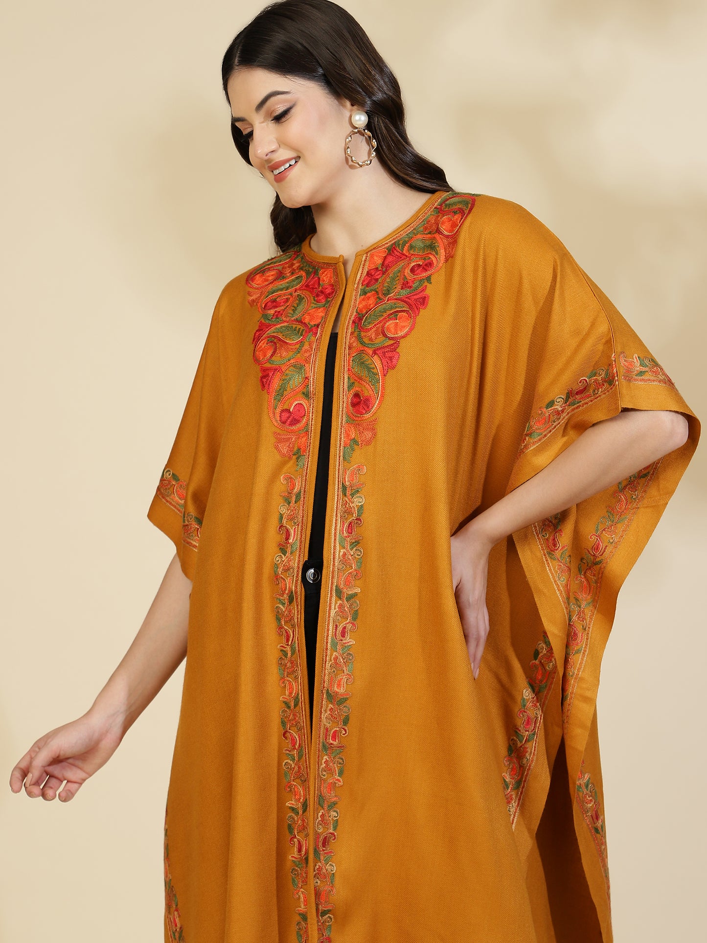 Kashmiri Embroidery Mustard Pheran Shrug