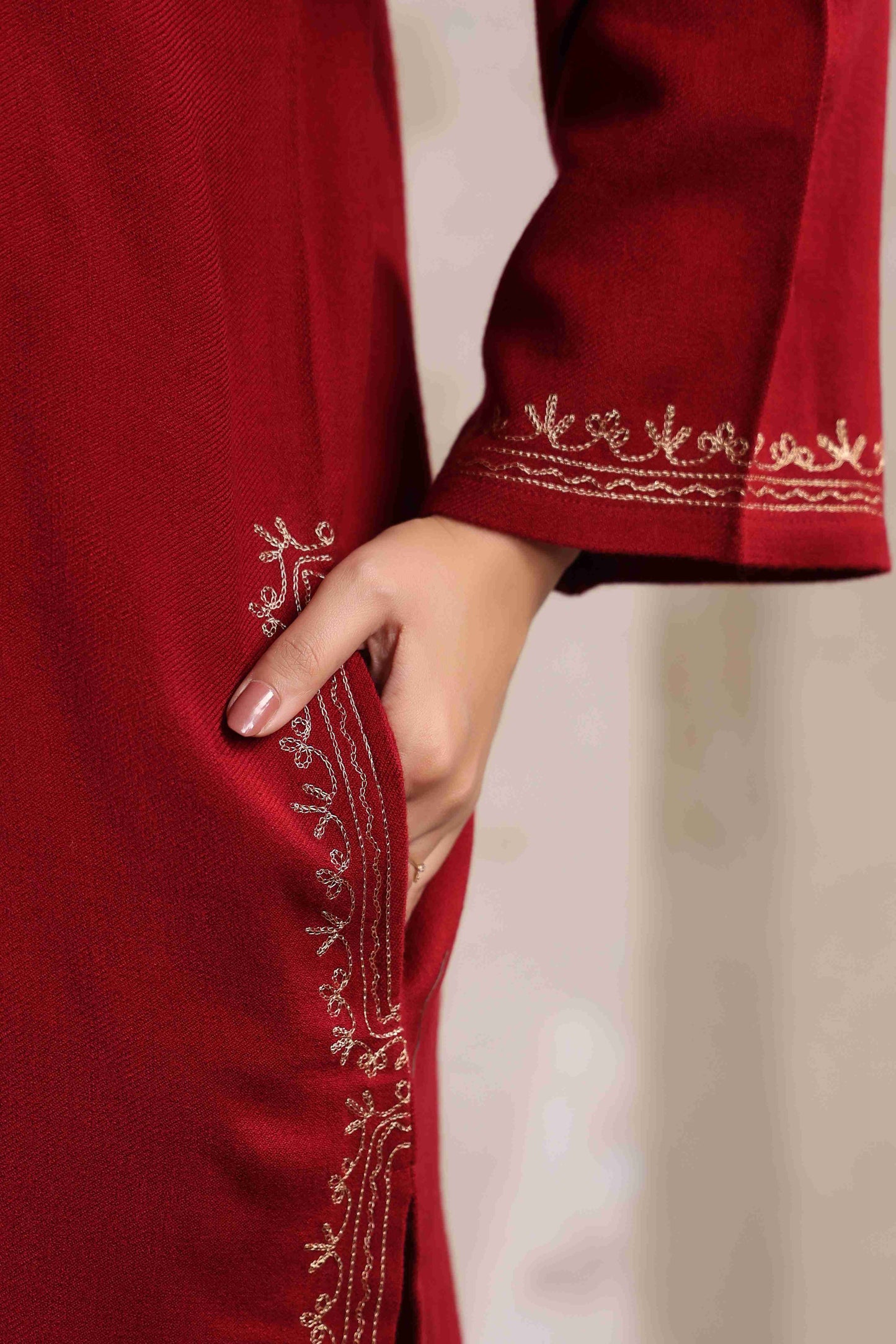 Kashmiri Pheran with Zari Embroidery | Maroon