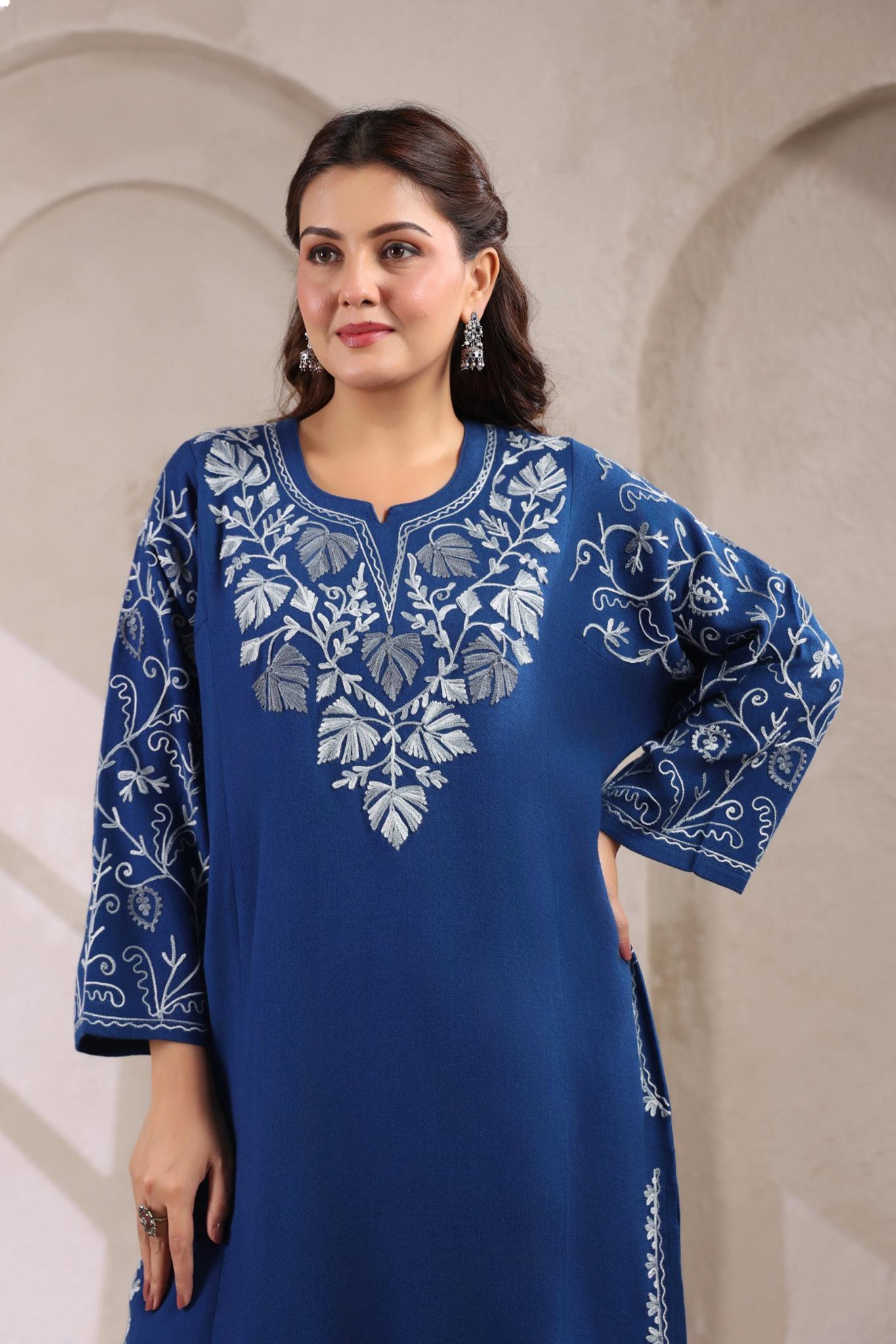 Chinar Embroidery Kashmiri Pheran | Blue
