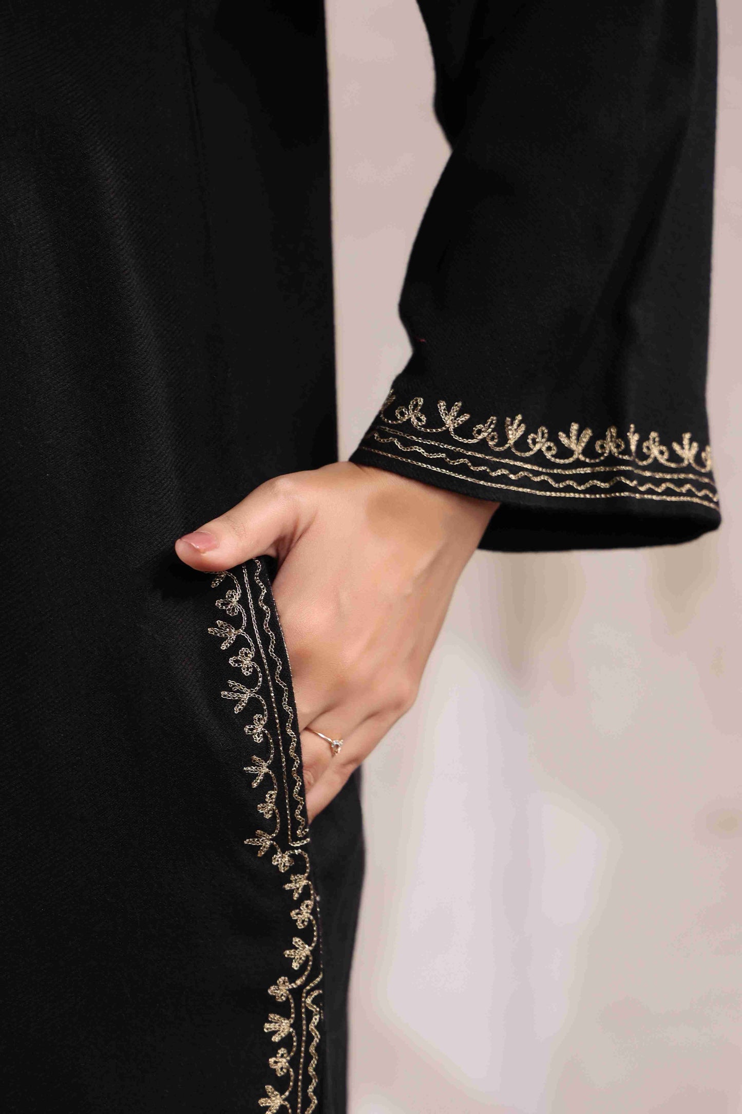 Kashmiri Pheran with Zari Embroidery | Black