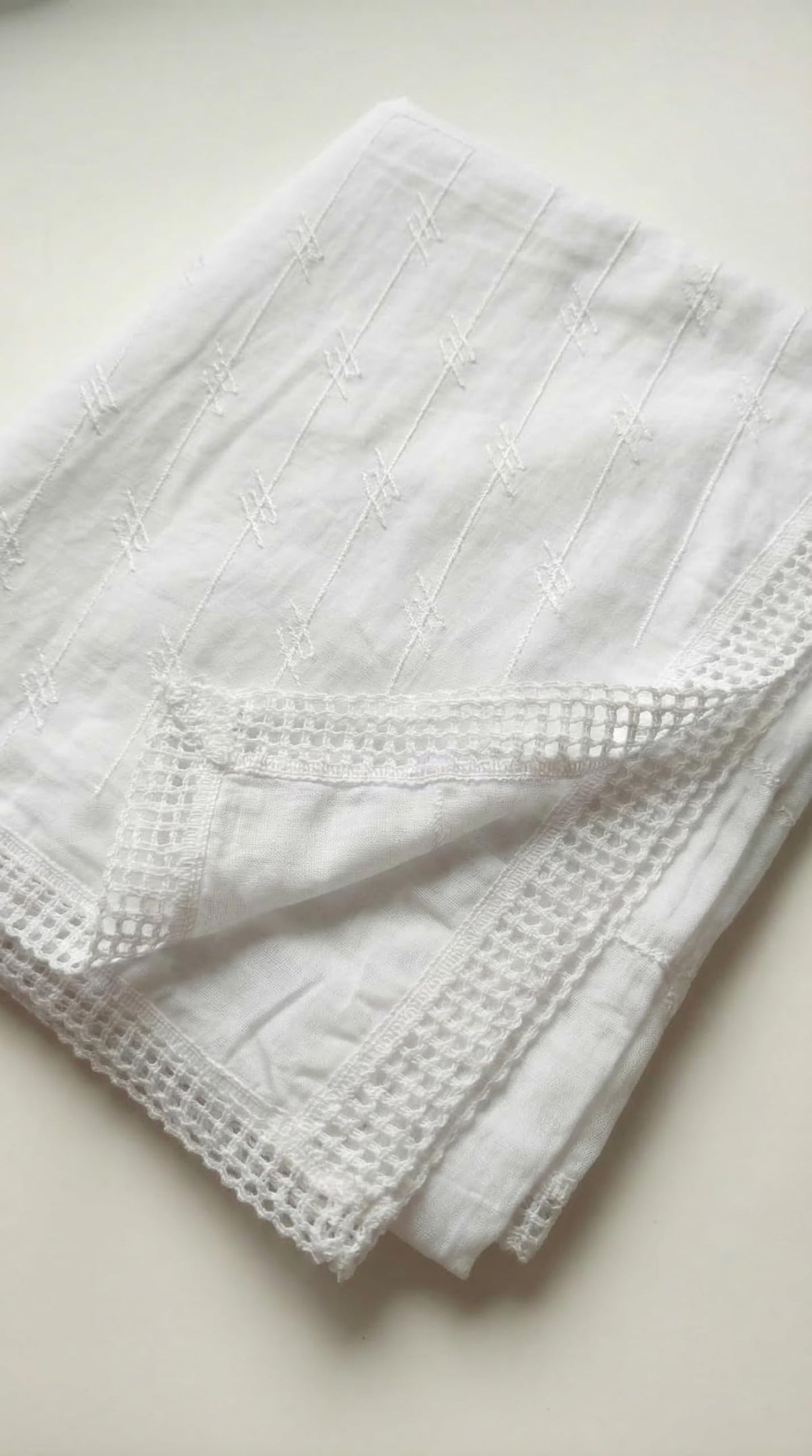 Pure Cotton Self Embroidered Stripe Dupatta for Men | White - view 5