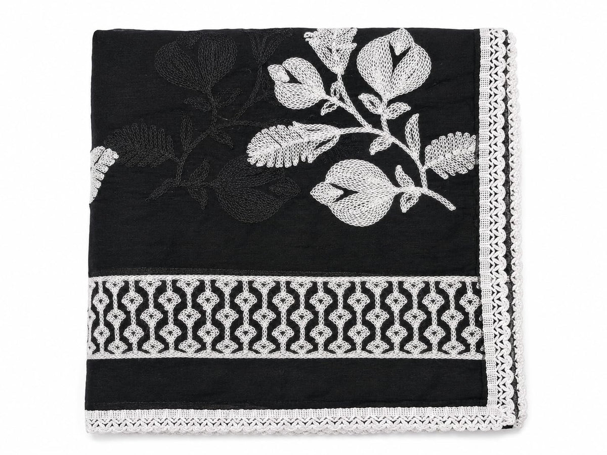 Pure Cotton Floral Embroidered Dupatta for Men | Black - view 5