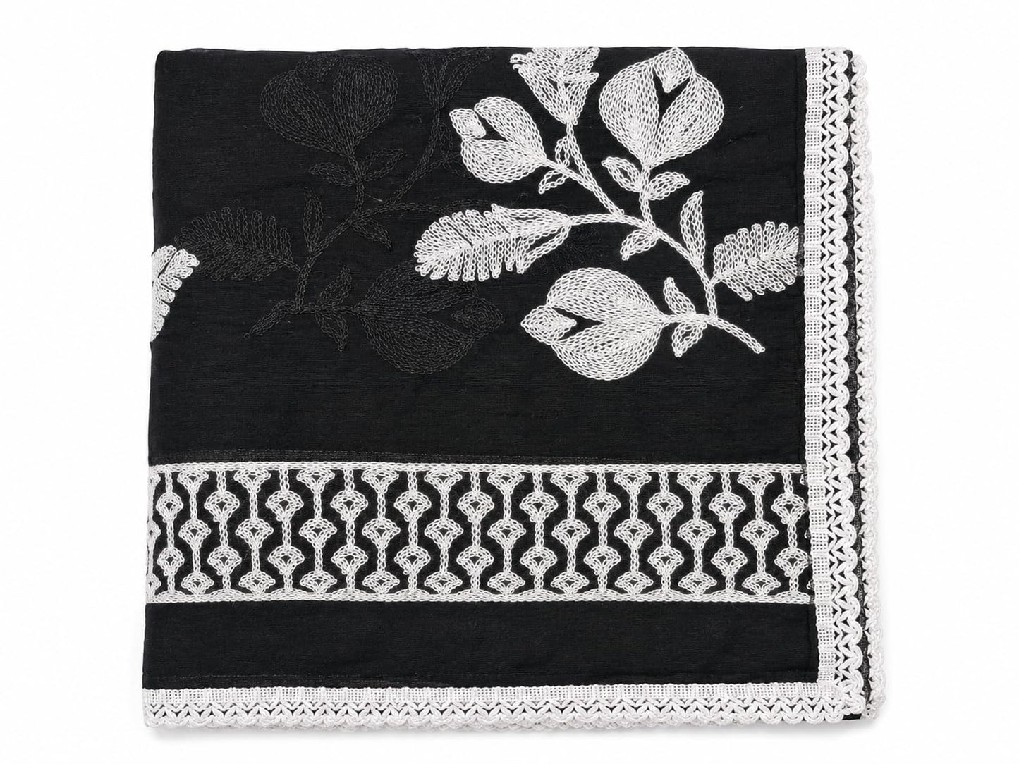Pure Cotton Floral Embroidered Dupatta for Women | Black