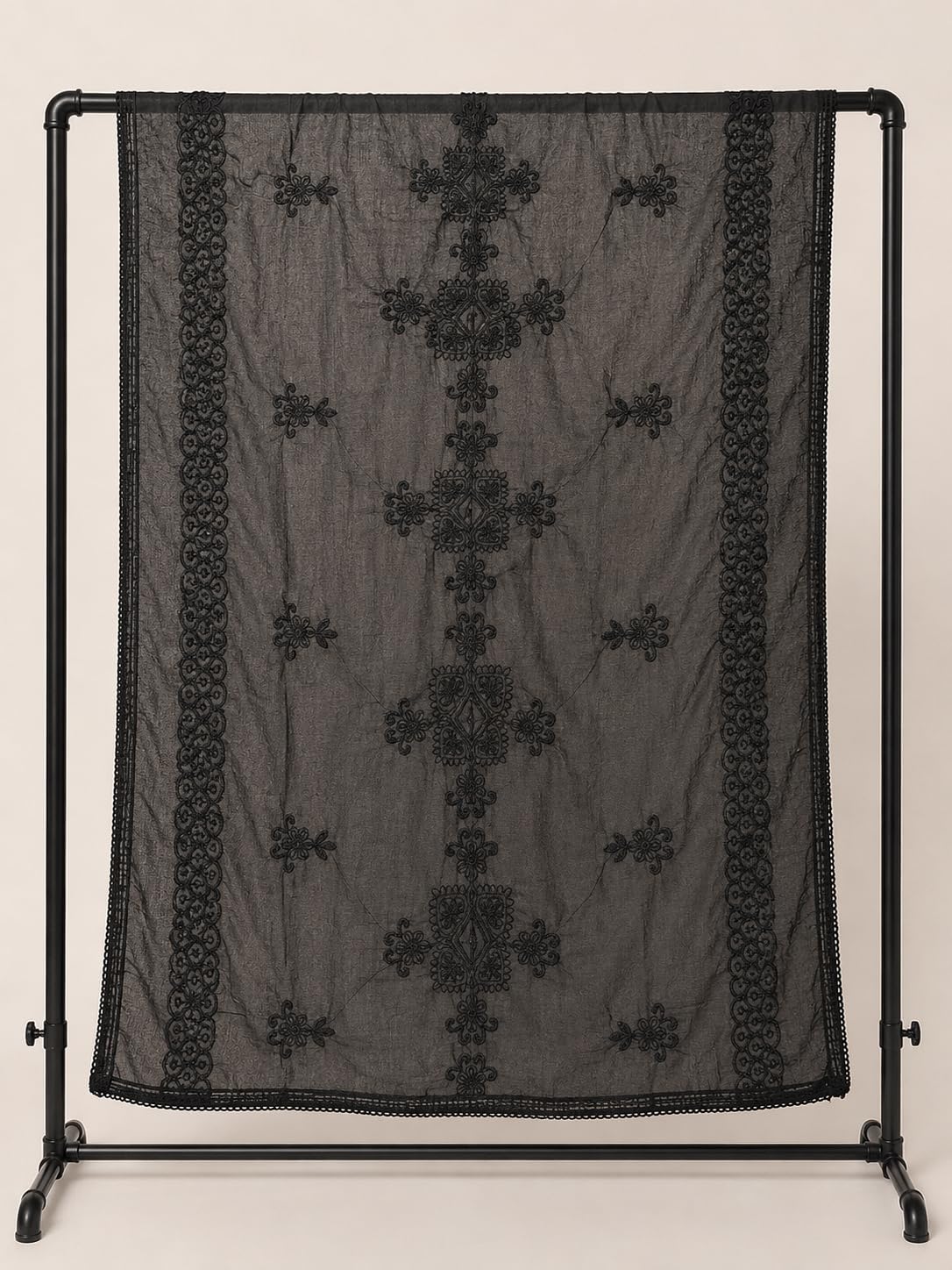 Pure Cotton Self Embroidered Dupatta for Men | Black - view 5