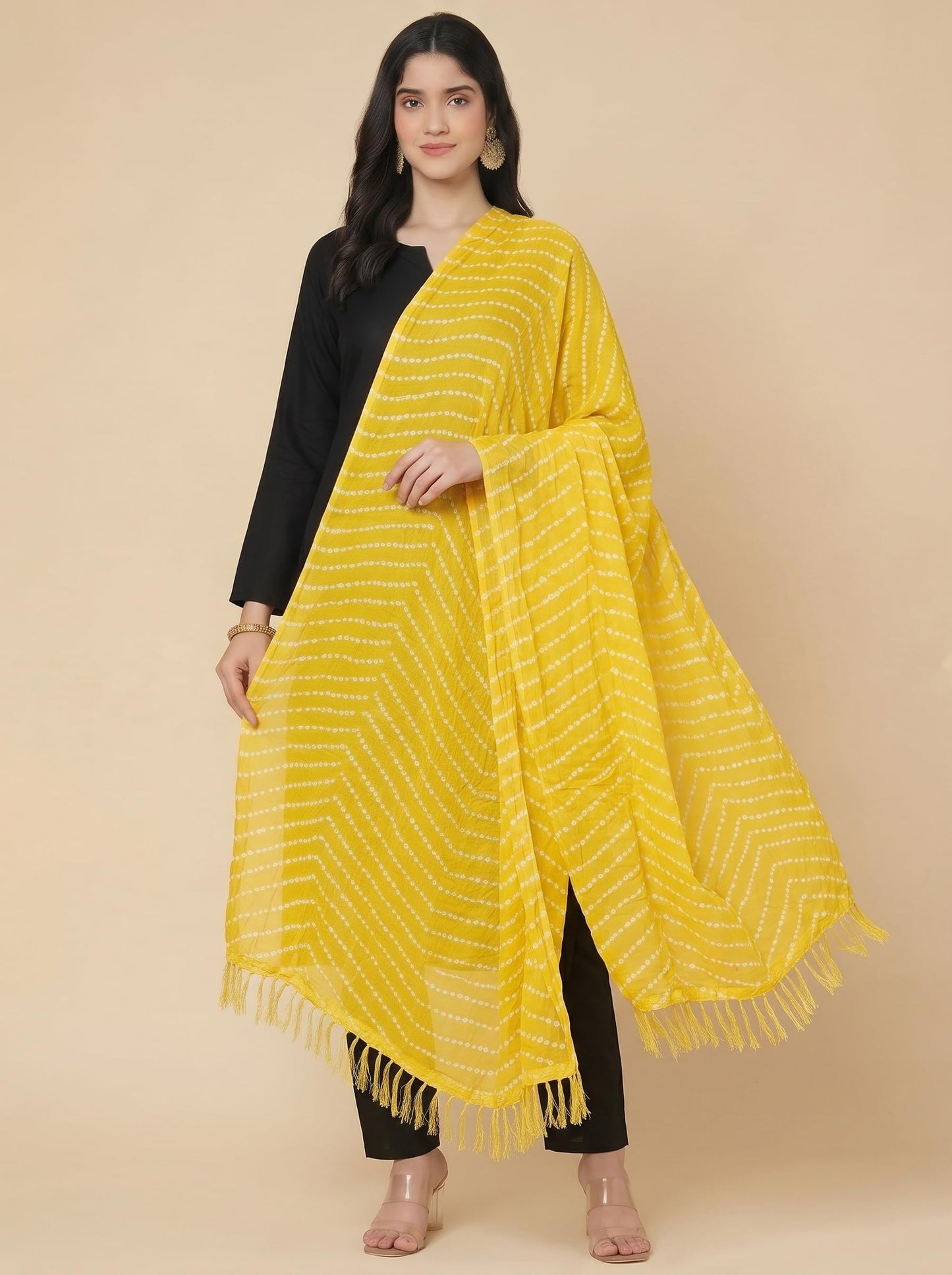 Printed Bandhani Dupatta for Women | Yellow - view 5