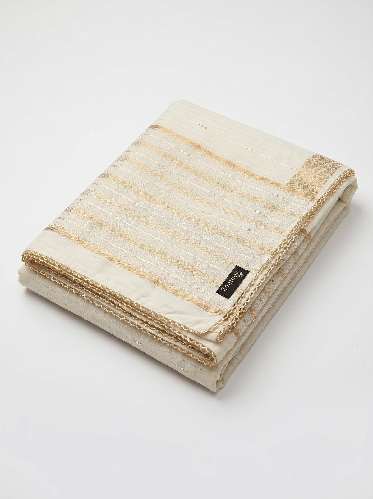 Zari Woven Chanderi Cotton Dupatta for Women | Off White - view 5
