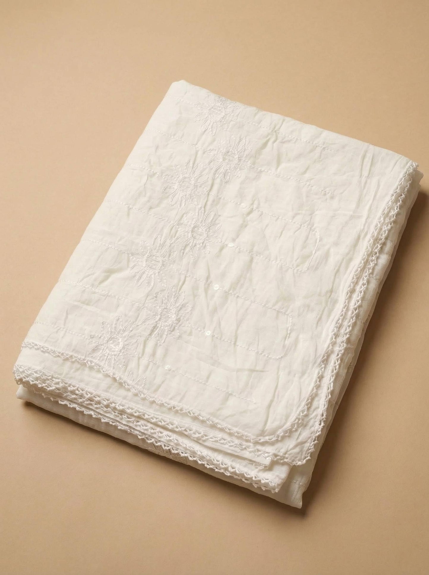 Chanderi Cotton Self Embroidery Dupatta for Men | White - view 5