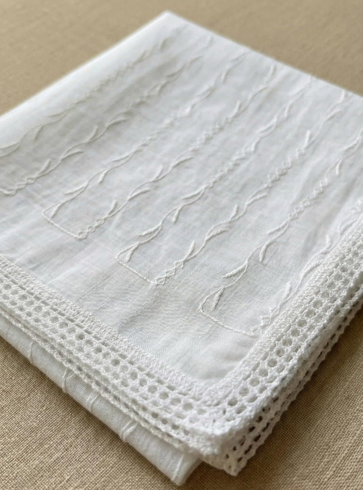 Pure Cotton Self Embroidered Vine Dupatta for Men | White - view 6