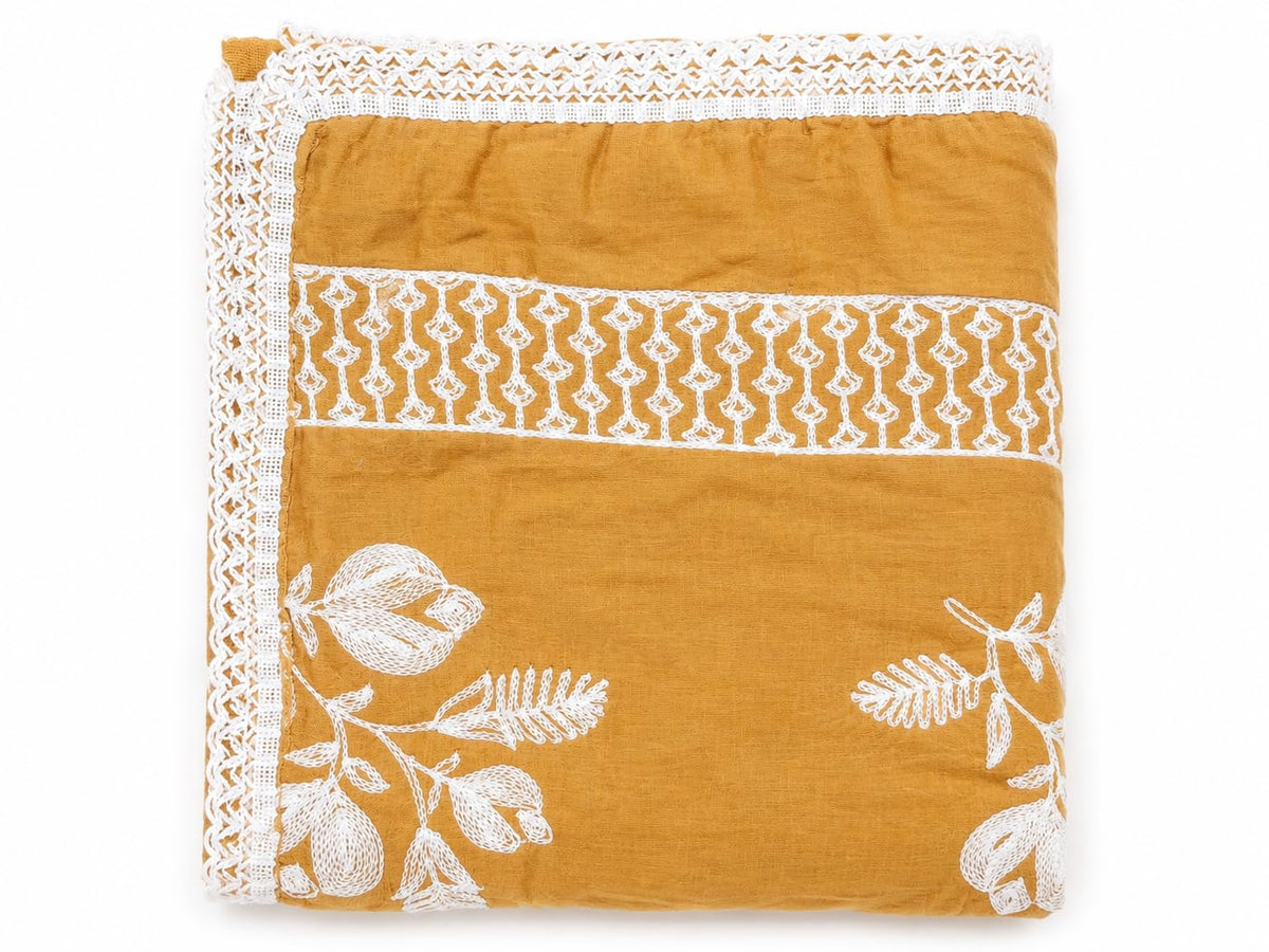 Pure Cotton Floral Embroidered Dupatta for Men | Sand Beige - view 7