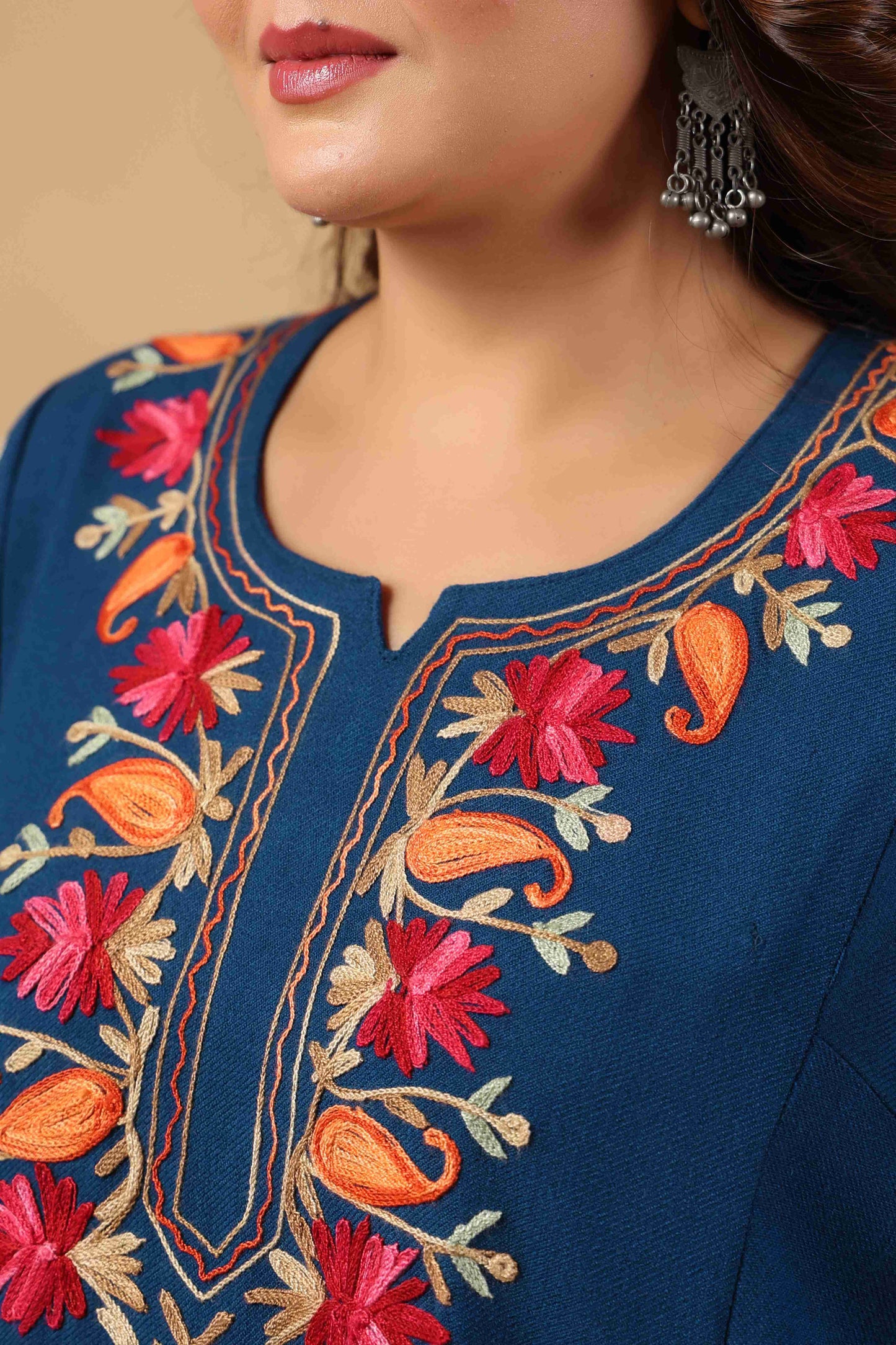 Multicolor Aari Embroidery Kashmiri Pheran | Blue