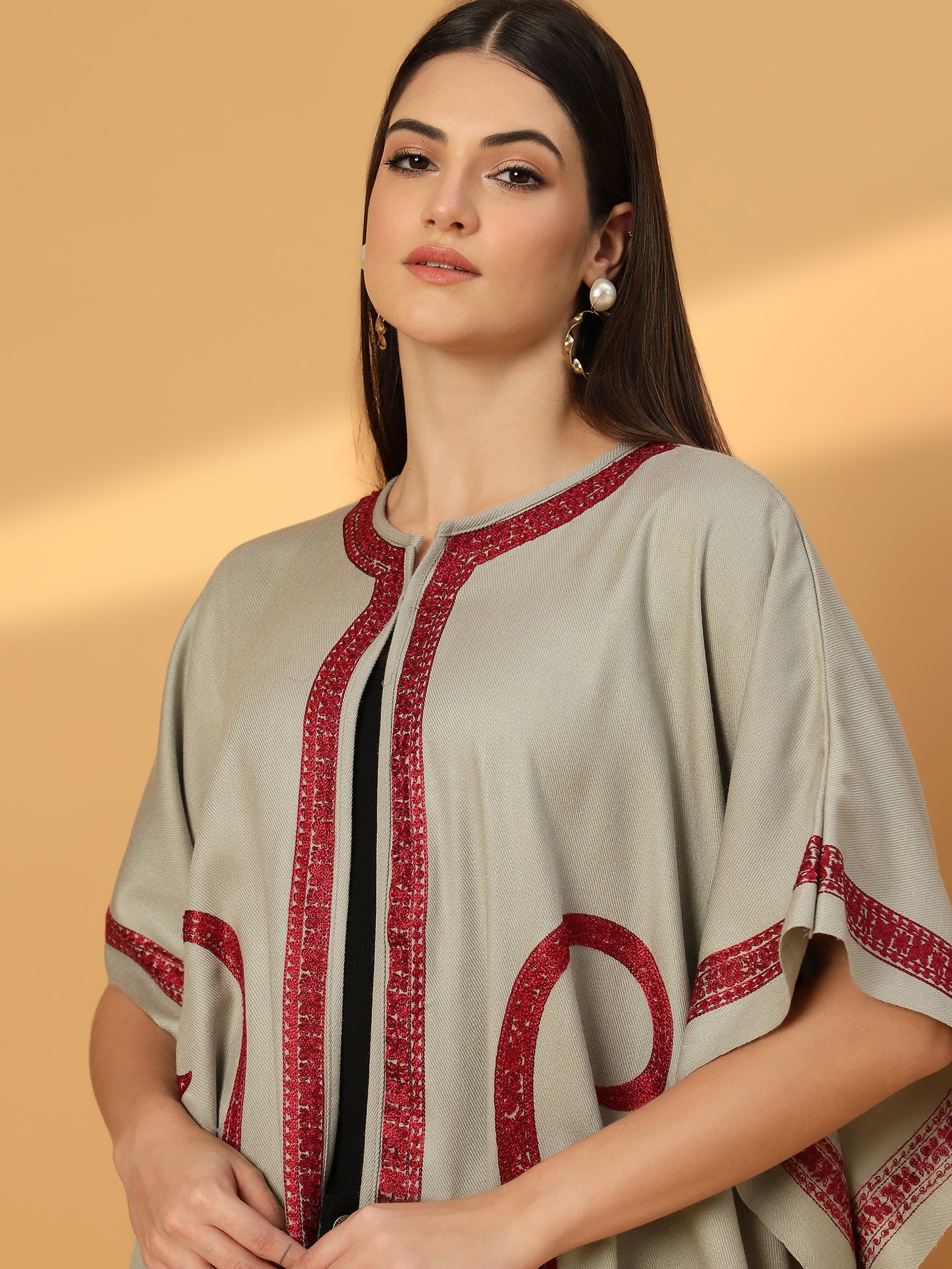 Paisley Embroidery Grey Pheran Shrug