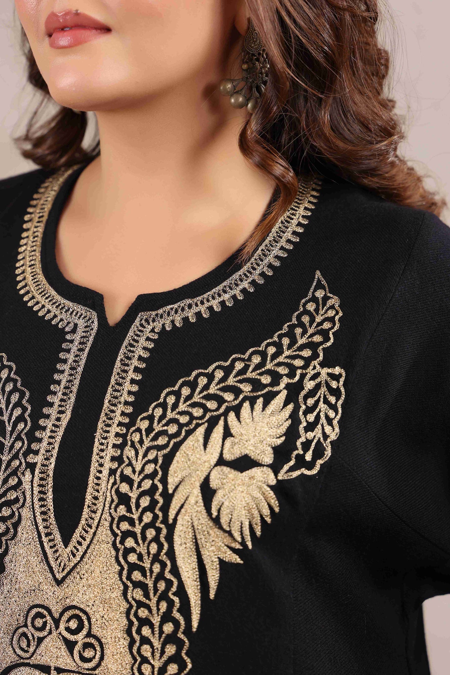 Kashmiri Pheran with Zari Embroidery | Black