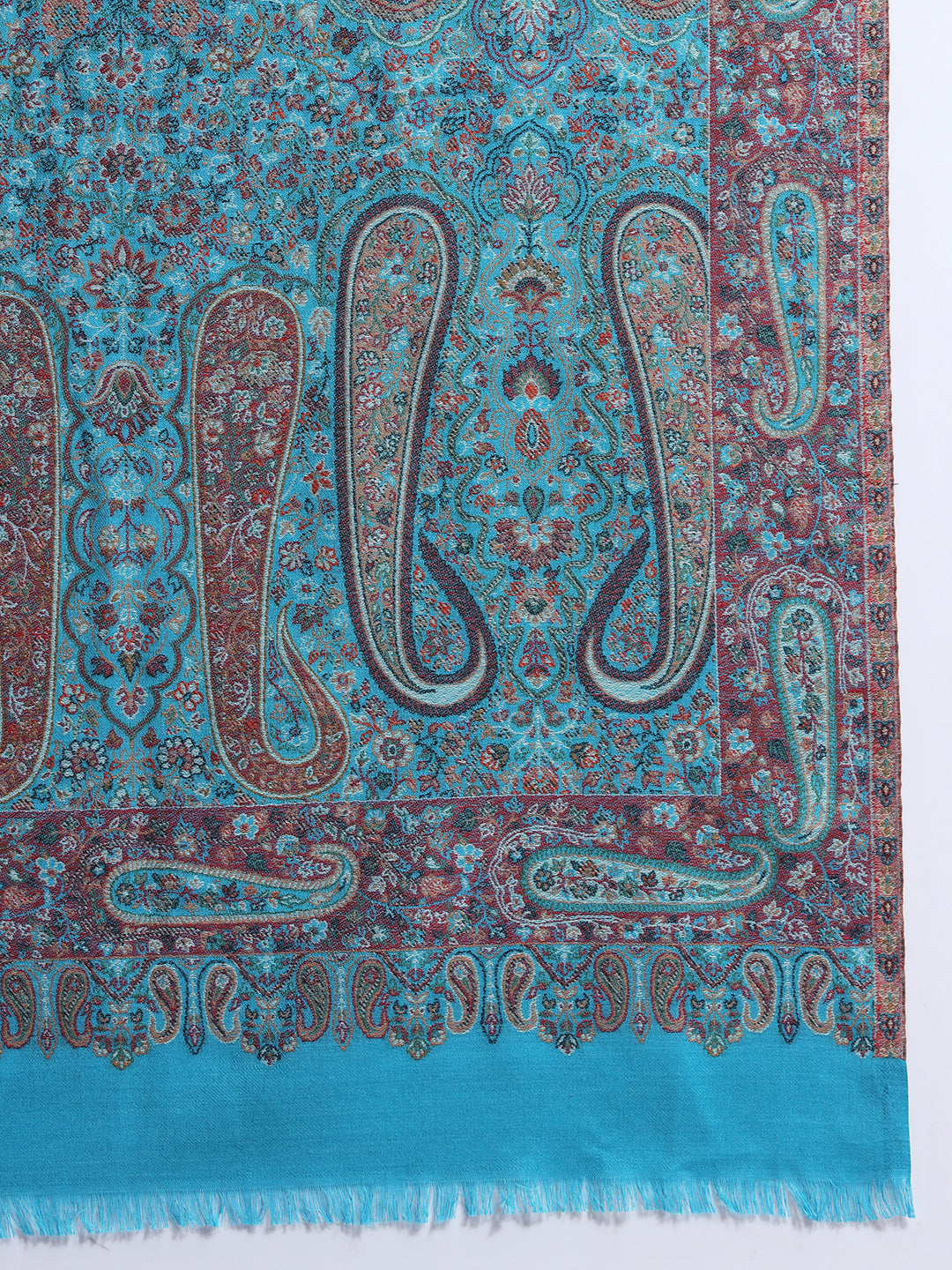Kani Pure Wool Shawl for Women with Paisley Equisite Royal Pattern | Cyan
