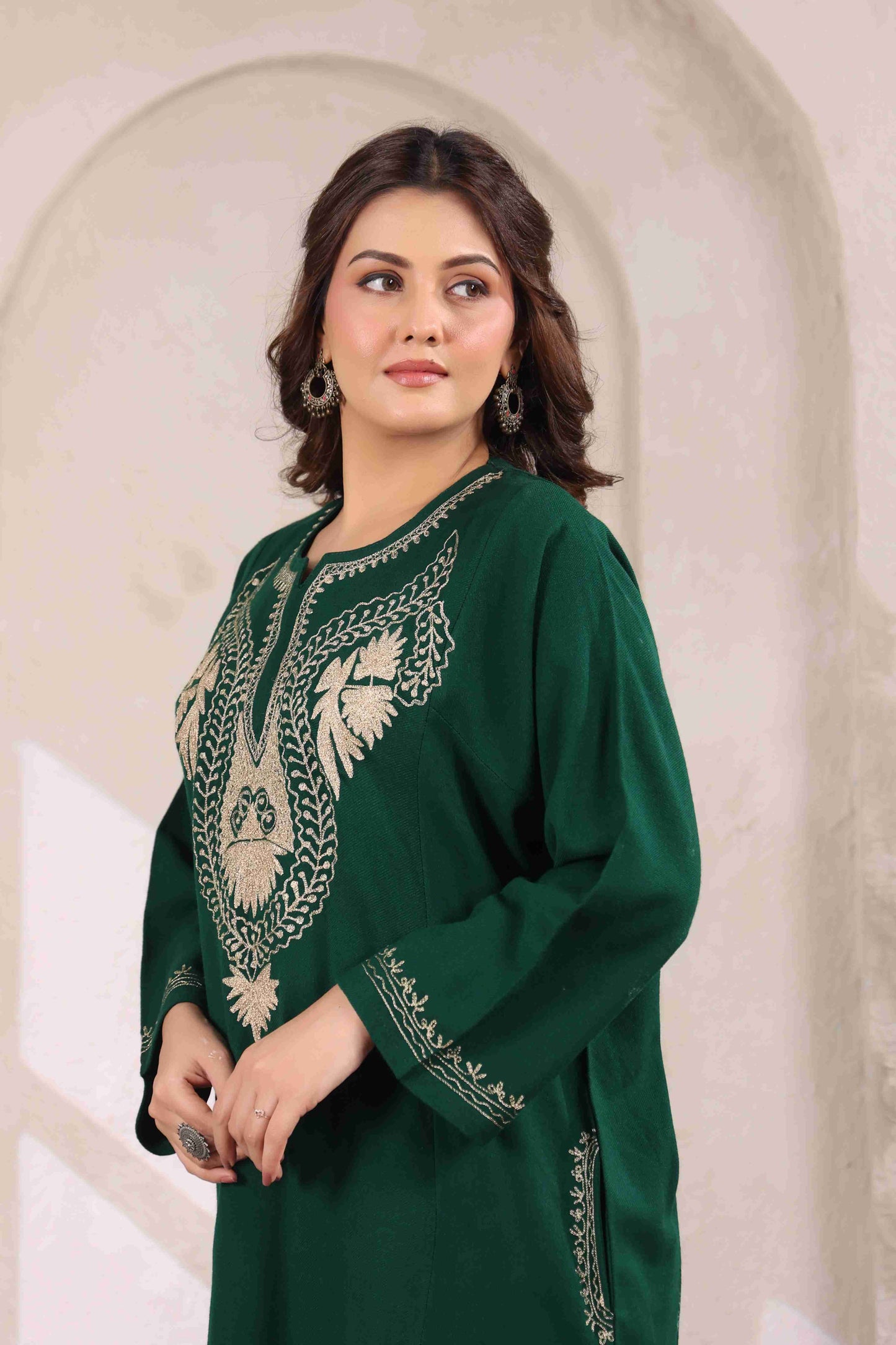 Kashmiri Pheran with Zari Embroidery | Green