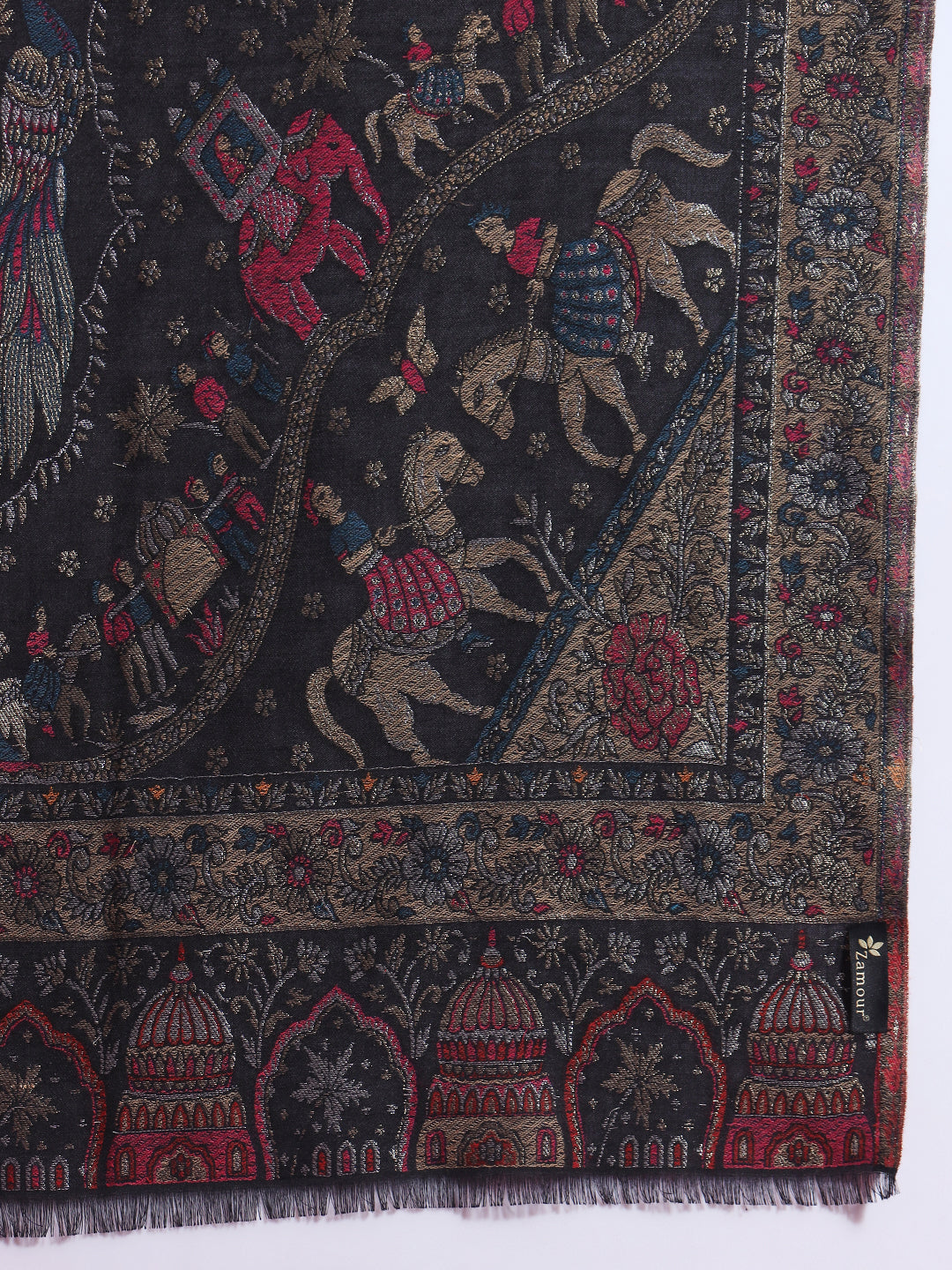 Kani Pure Wool Shawl for Women with Paisley Zari Pattern | Black