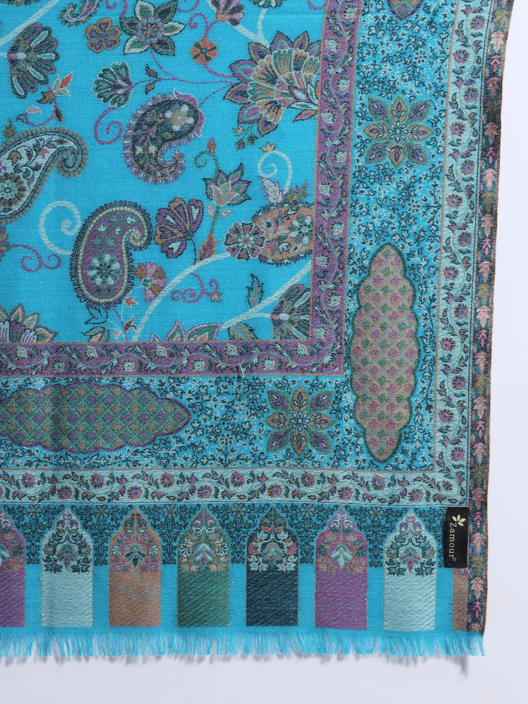 Kani Pure Wool Shawl for Women with Paisley Jaal Pattern | Cyan