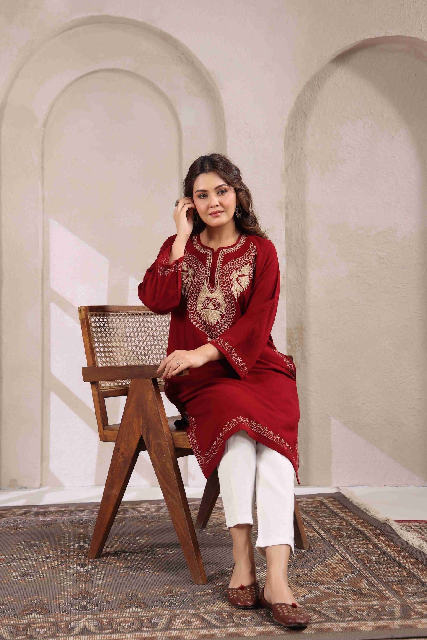 Kashmiri Pheran with Zari Embroidery | Maroon