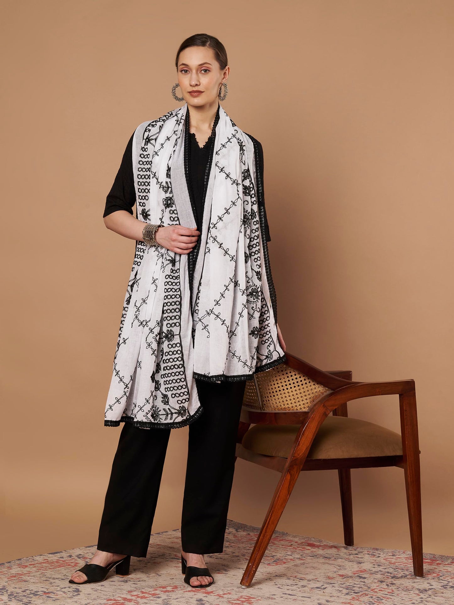 Pure Cotton Embroidery Cross Dupatta for Women | White - view 5
