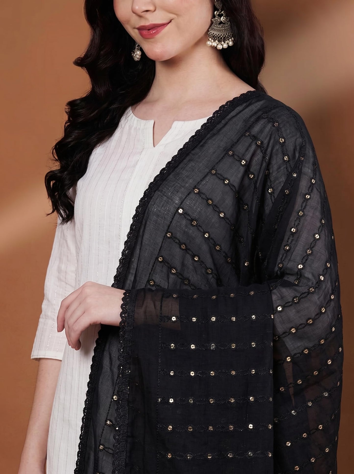Pure Cotton Embroidered Dupatta for Women with Sequin | Black - view 6