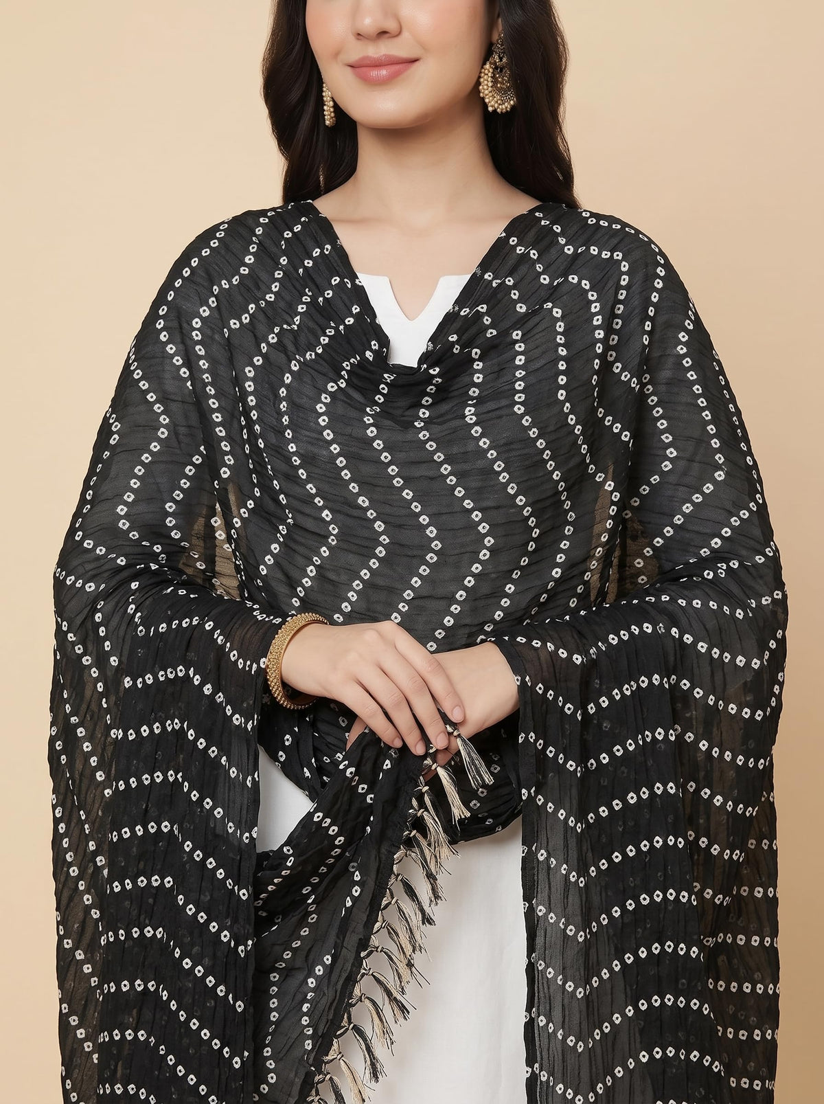 Printed Bandhani Dupatta for Women | Black - view 6