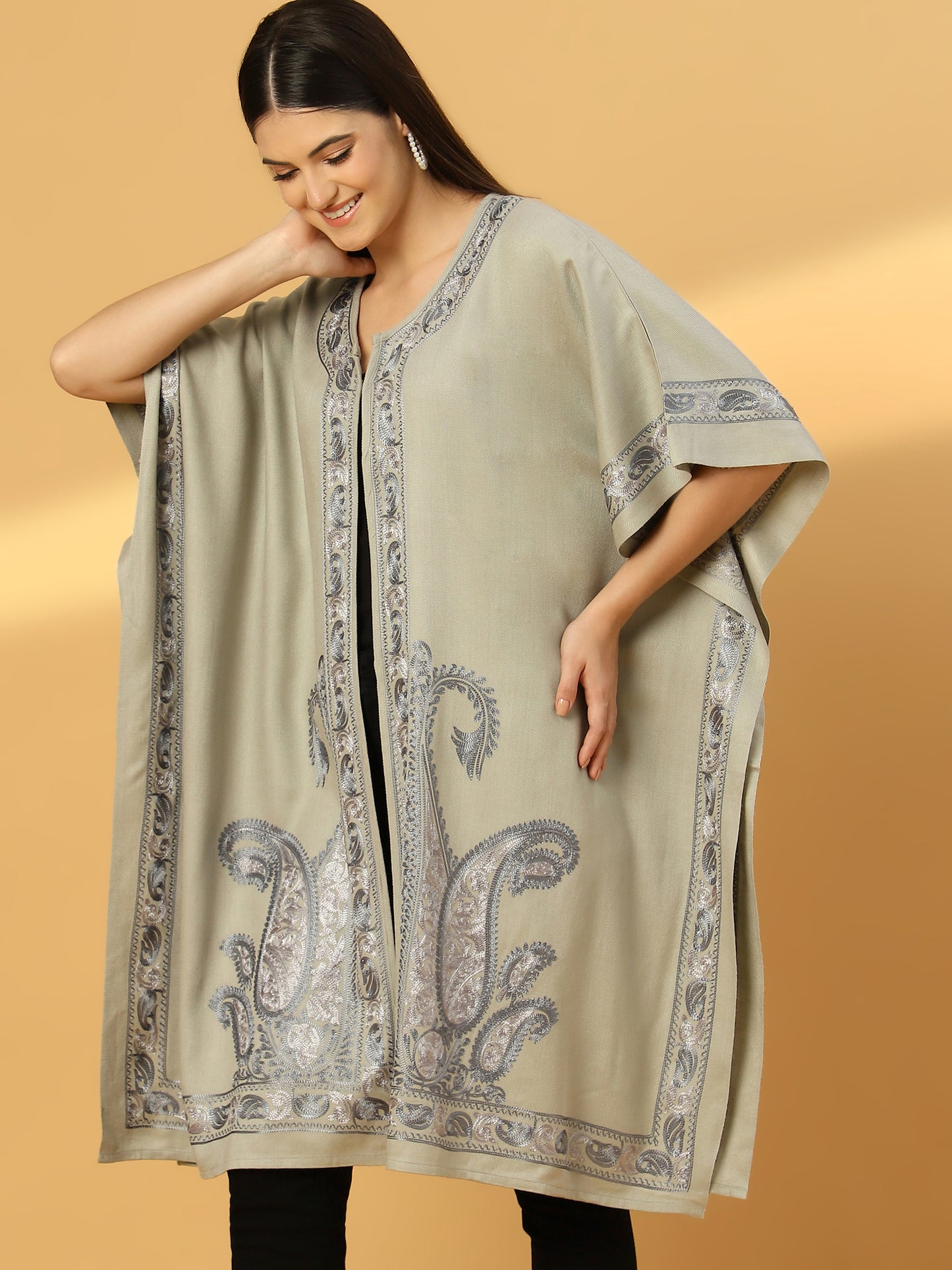 Kashmiri Embroidery Grey Pheran Shrug