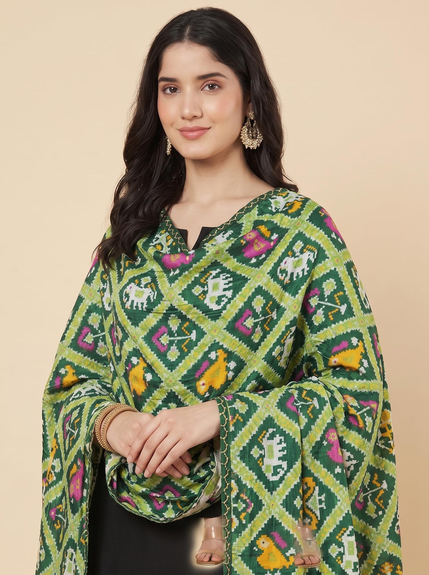 Printed Bandhani Dupatta for Women | Green - view 5