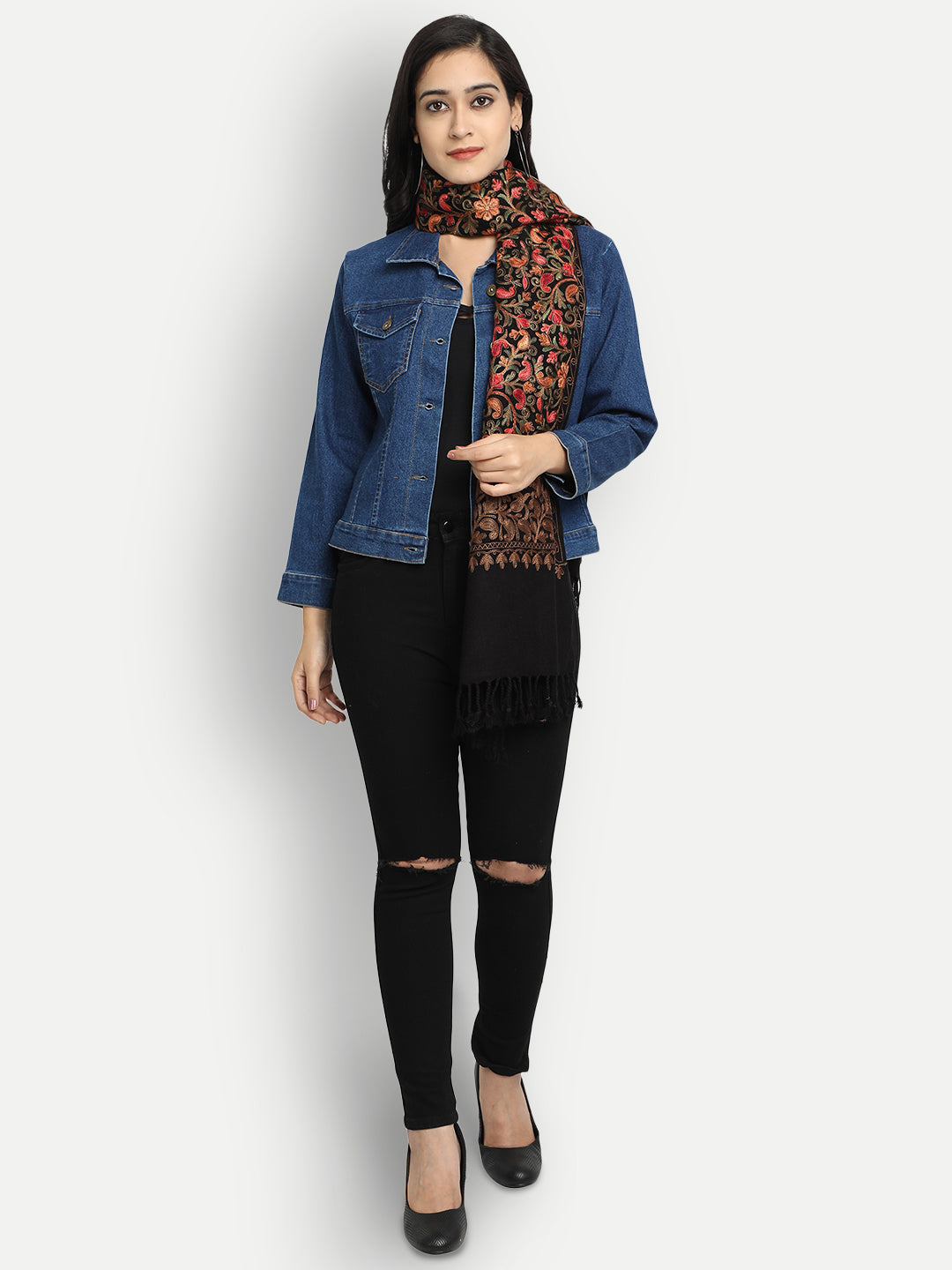 Kashmiri Aari Embroidery Woollen Stole | Black