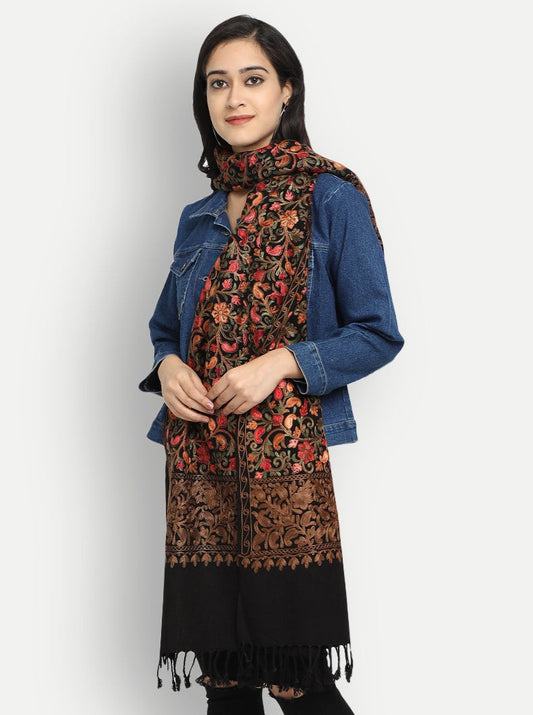 Kashmiri Aari Embroidery Woollen Stole | Black