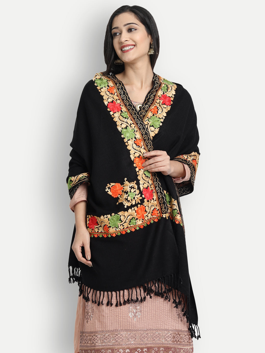 Women Aari Embroidered Stole | Black - view 3