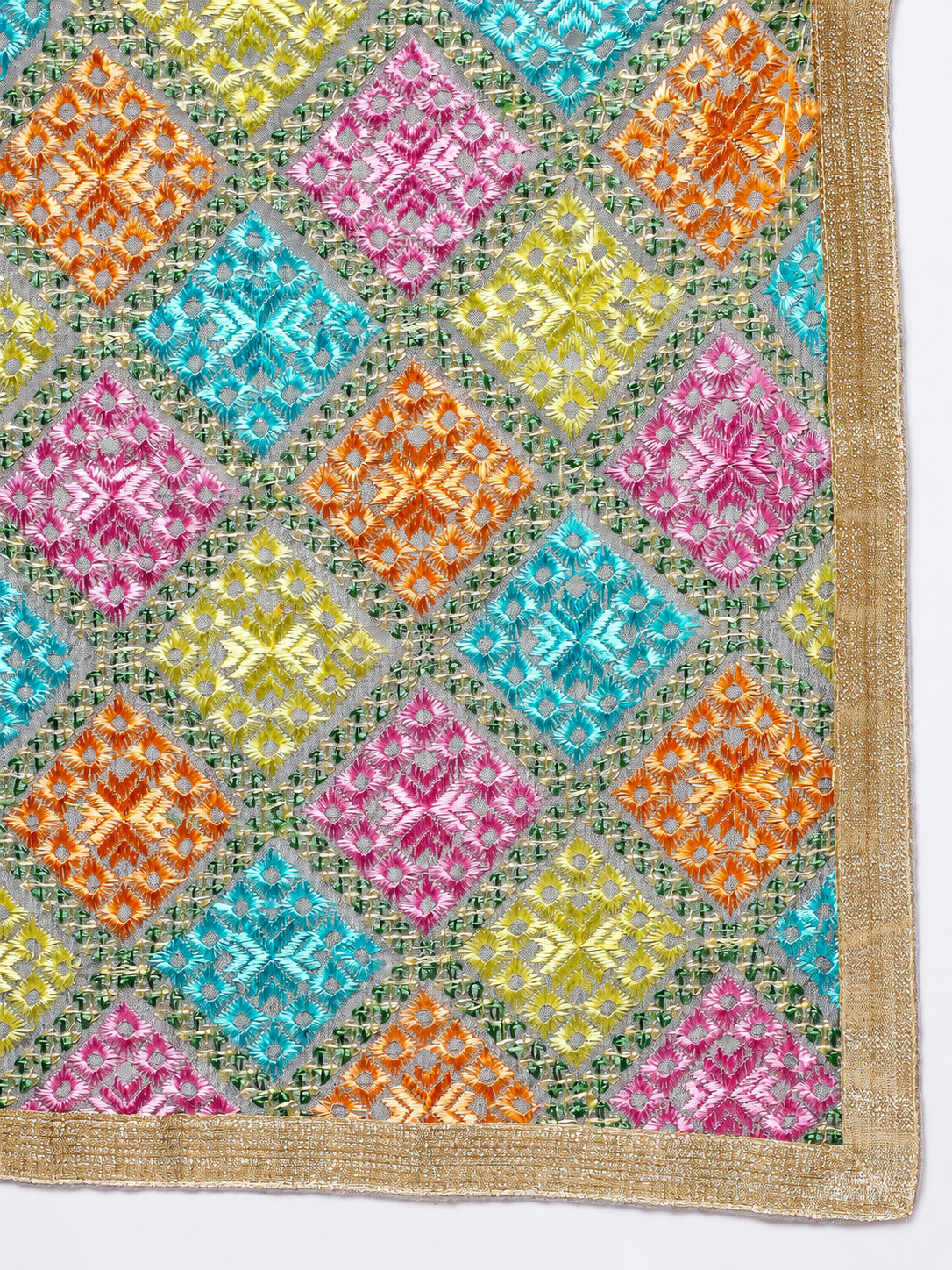 Punjabi Phulkari Dupatta for Men with Heavy Embroidery | Multicolor