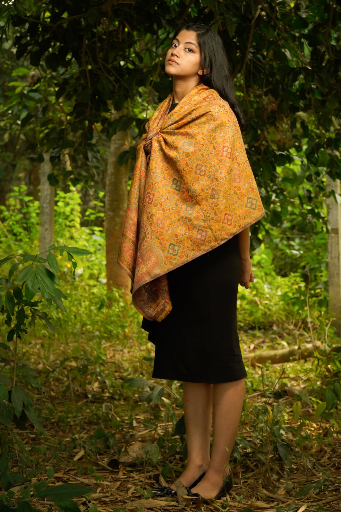 Kashmiri Kani Stole for Women in Paisley Jacquard Weaving | Mustard