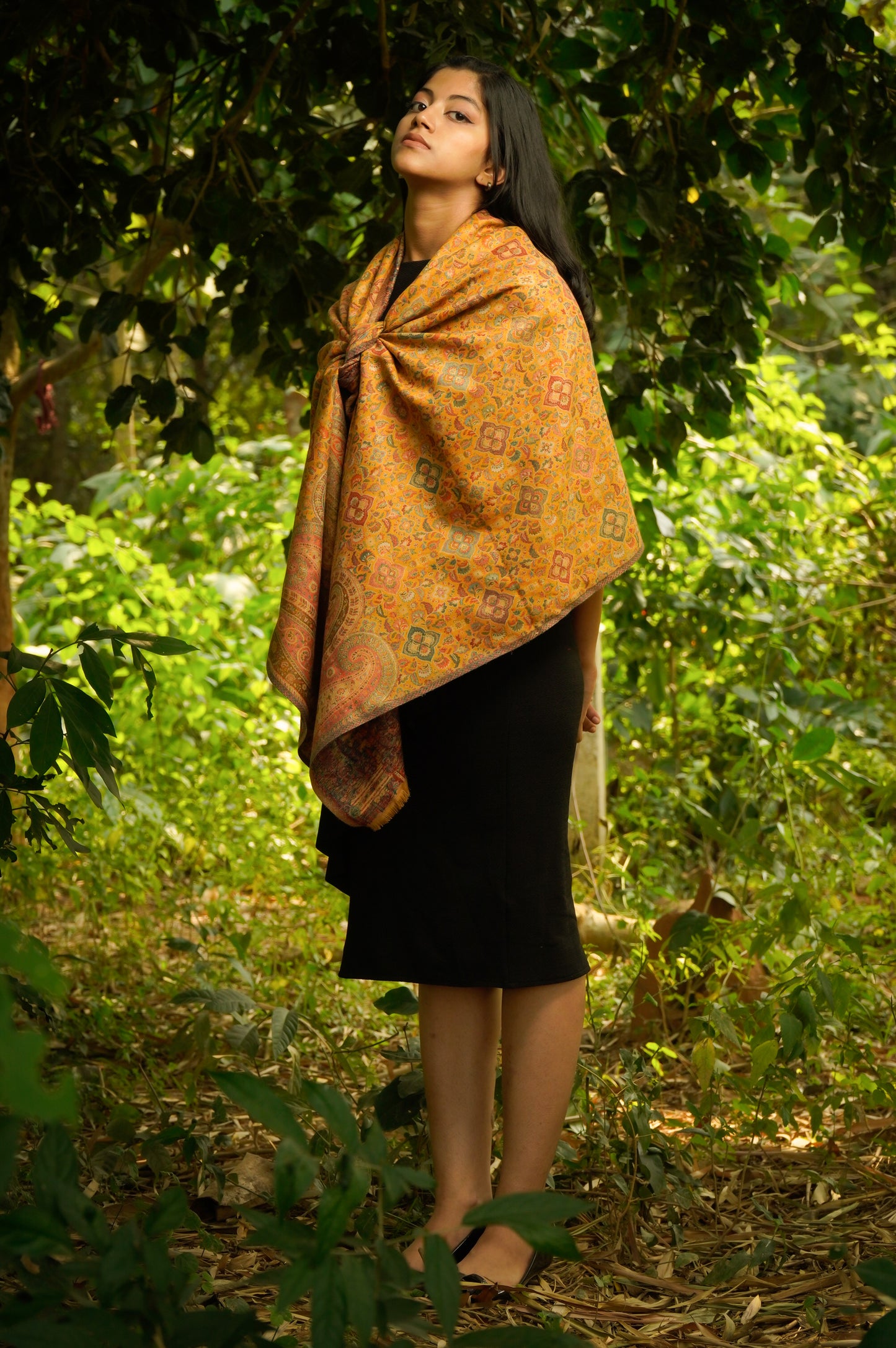 Kashmiri Kani Stole for Women in Paisley Jacquard Weaving | Mustard