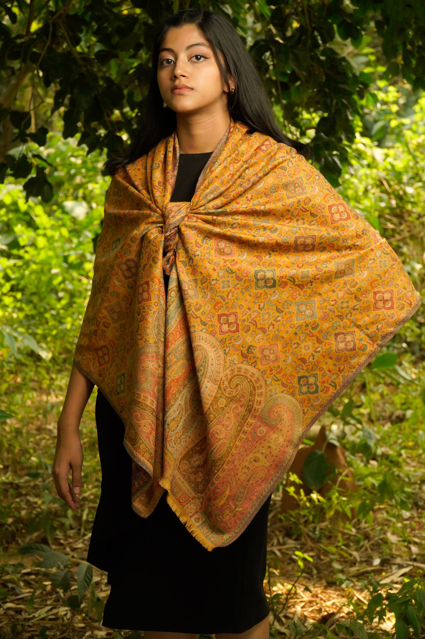 Kashmiri Kani Stole for Women in Paisley Jacquard Weaving | Mustard