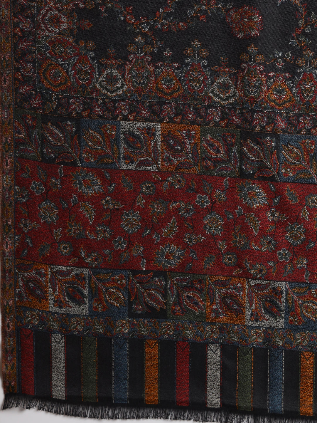 Kani Weave Woven Jaal Pattern Pure Wool Shawl | Black